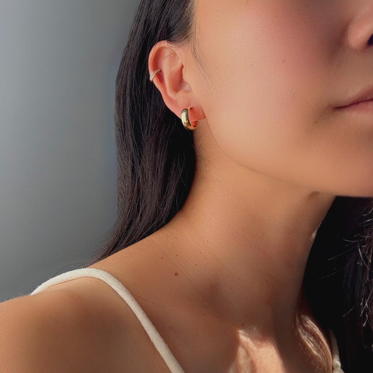 14k Solid Gold Lola Hoop Earrings - 5mm Chunky Minimalist Fine Jewelry