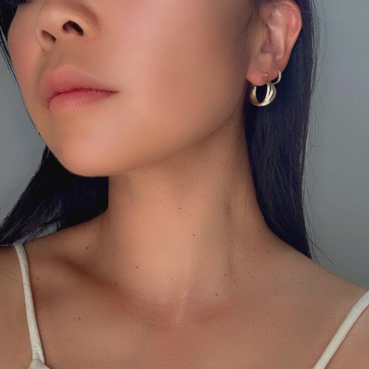 14k Solid Gold Tricolor Hoop Earrings: Twisted Huggie Style