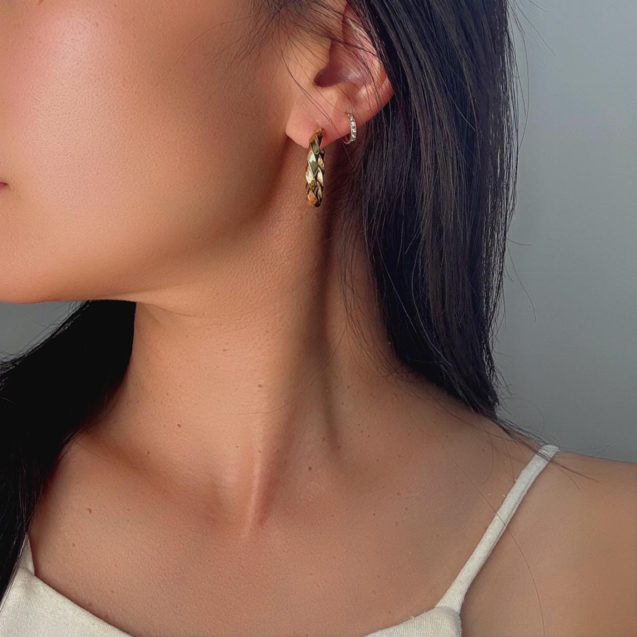 14k Solid Gold Braided Hoop Earrings: Vintage Twist Design