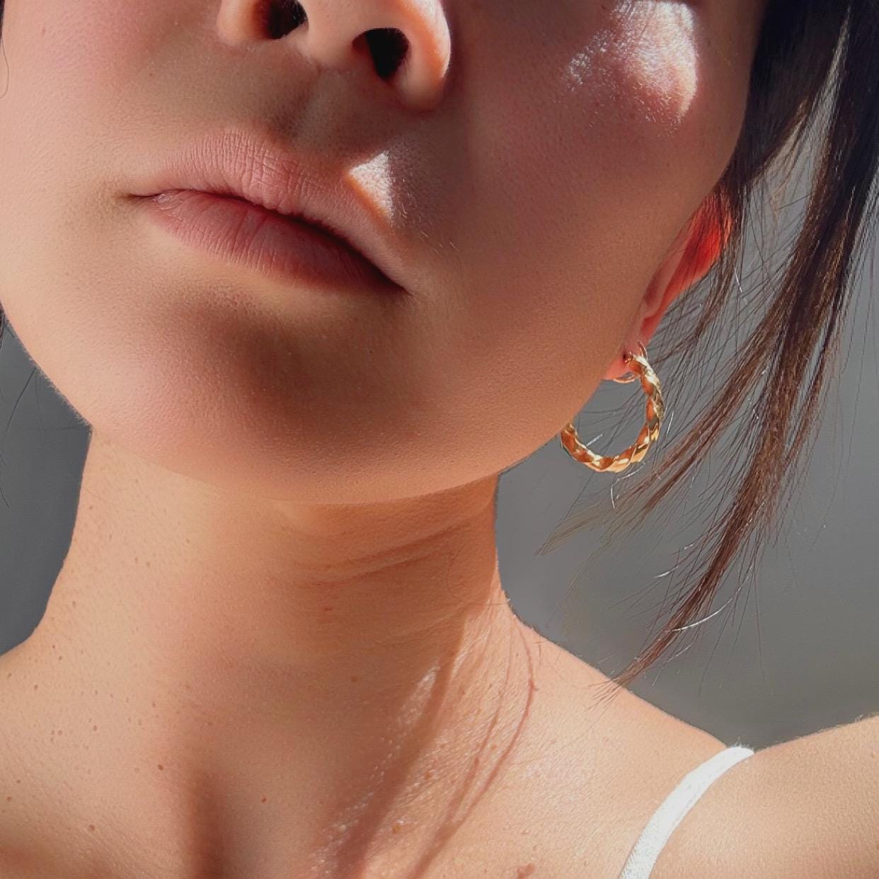 14k Solid Gold Braided Hoop Earrings: Vintage Twist Design