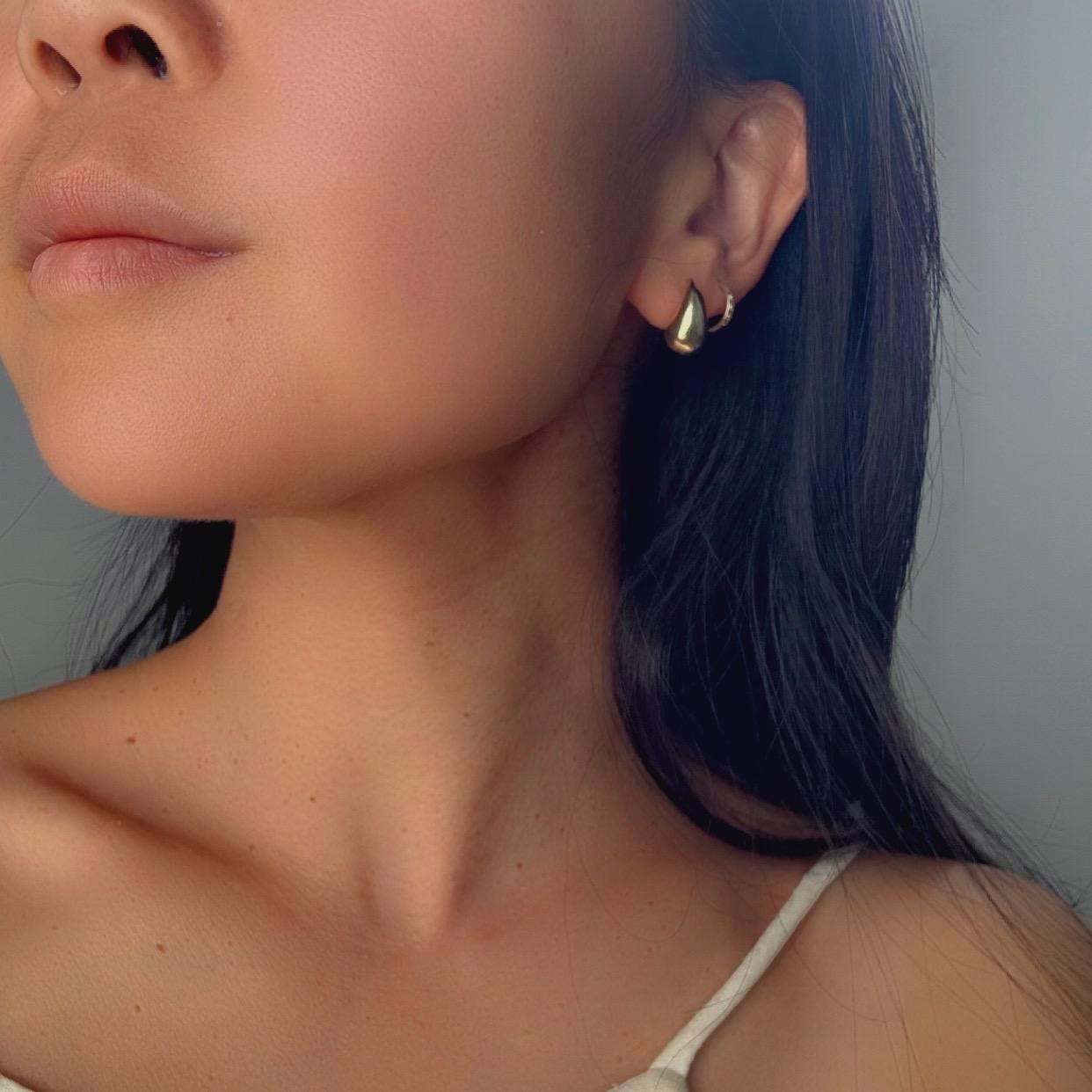 14k Solid Gold Teardrop Stud Lux Earrings: Minimalist Liquid Gold Jewelry