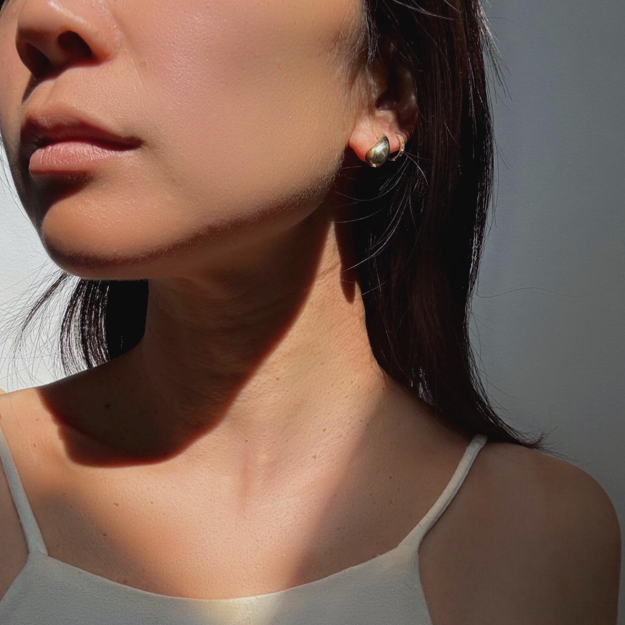 14k Solid Gold Teardrop Stud Lux Earrings: Minimalist Liquid Gold Jewelry