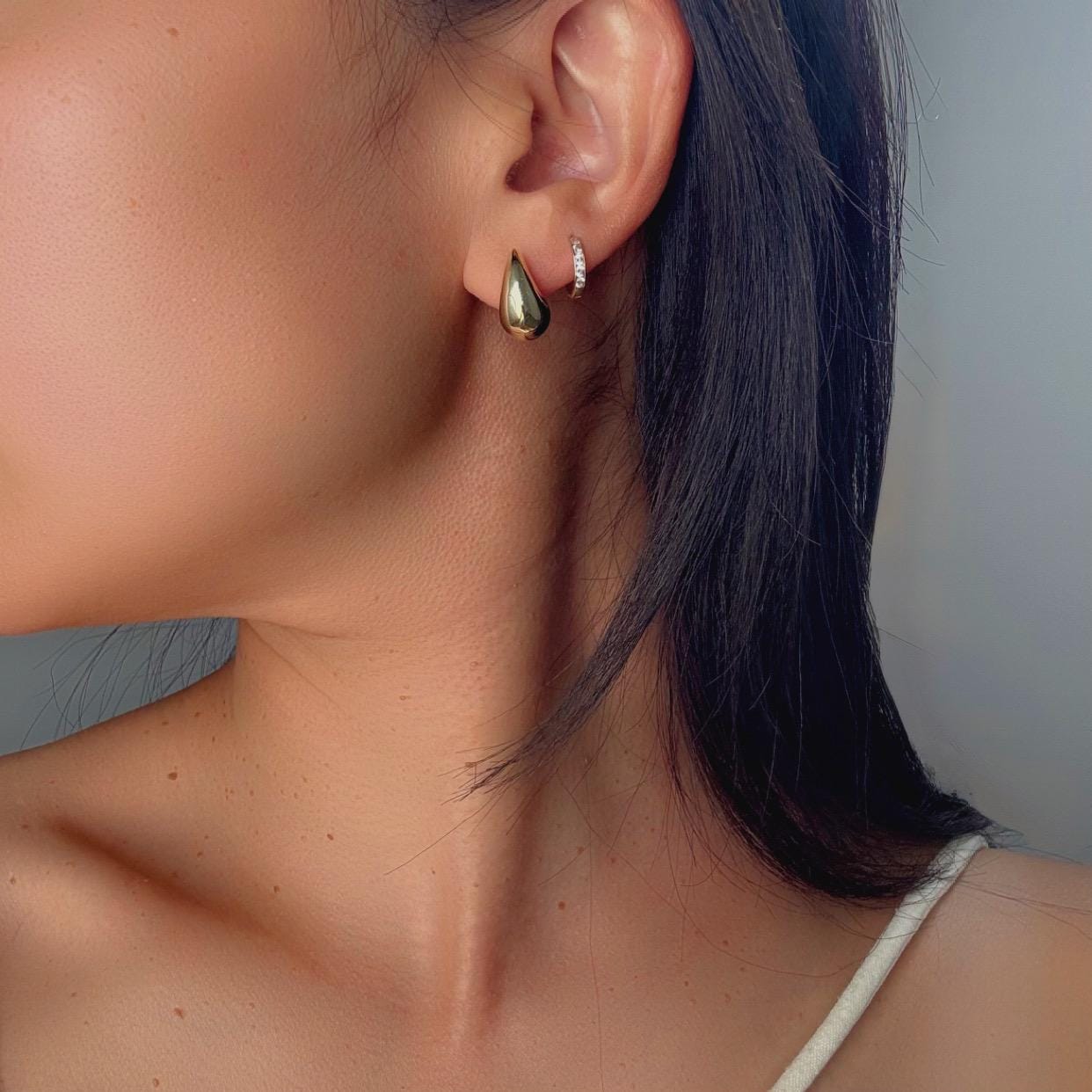 14k Solid Gold Teardrop Stud Lux Earrings: Minimalist Liquid Gold Jewelry