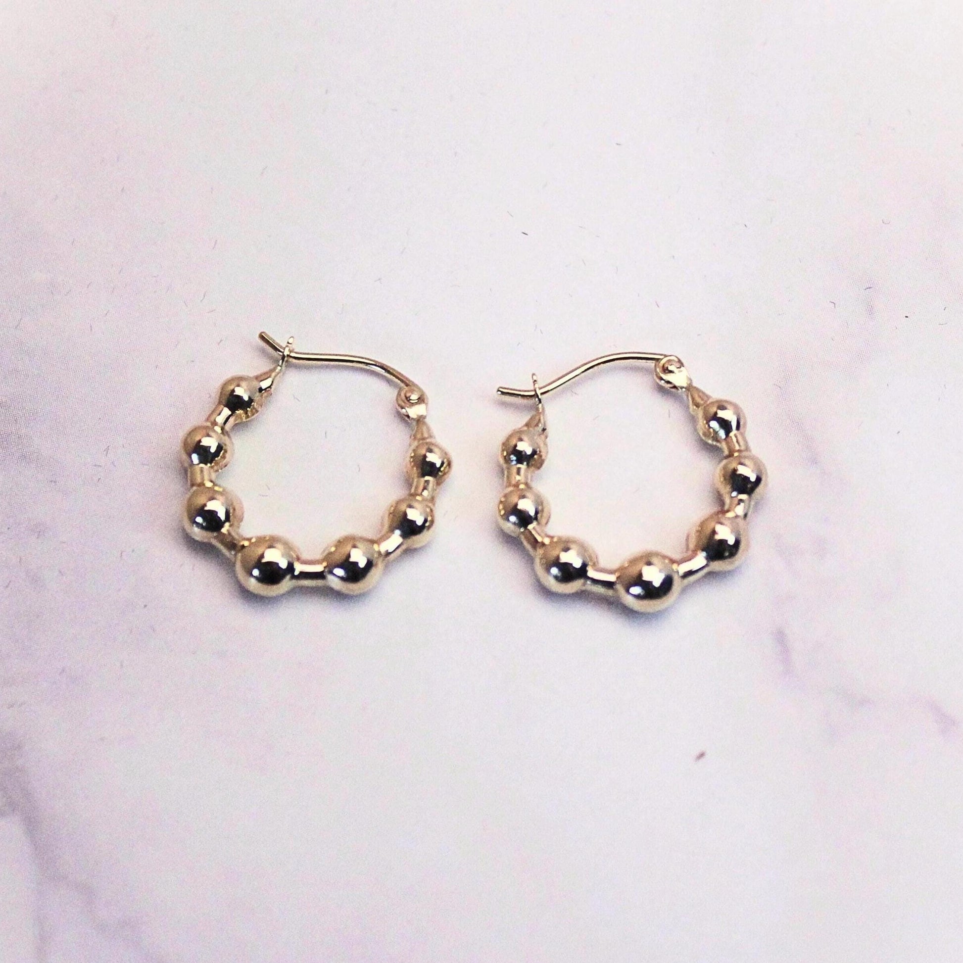 14k Solid Gold Beaded Ella Hoop Earrings: Lightweight Fine Jewelry