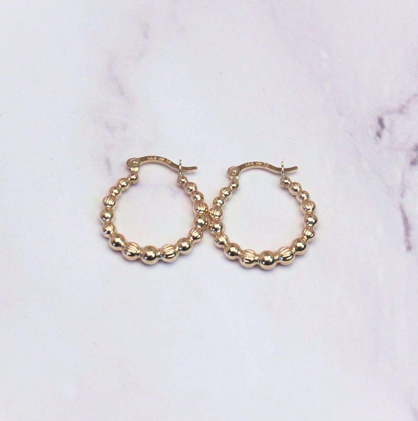 14k Solid Gold Beaded Ellis Huggie Hoop Earrings: Modern Fine Jewelry