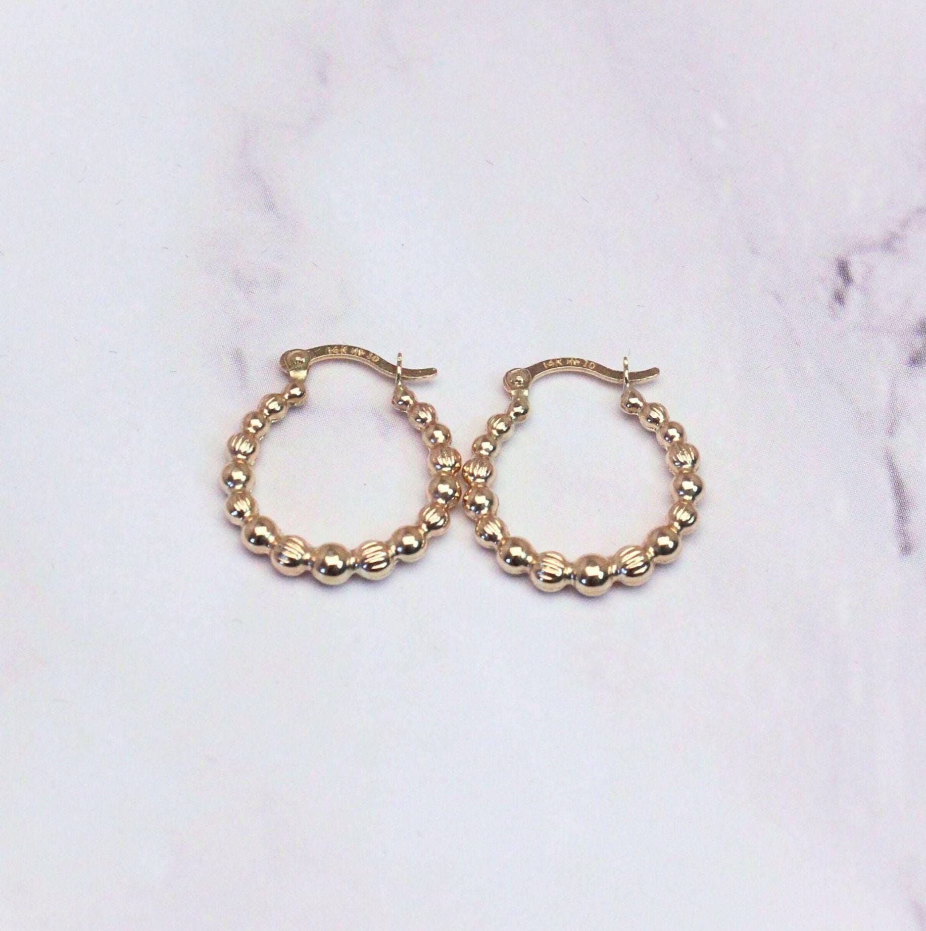 14k Solid Gold Beaded Ellis Huggie Hoop Earrings: Modern Fine Jewelry