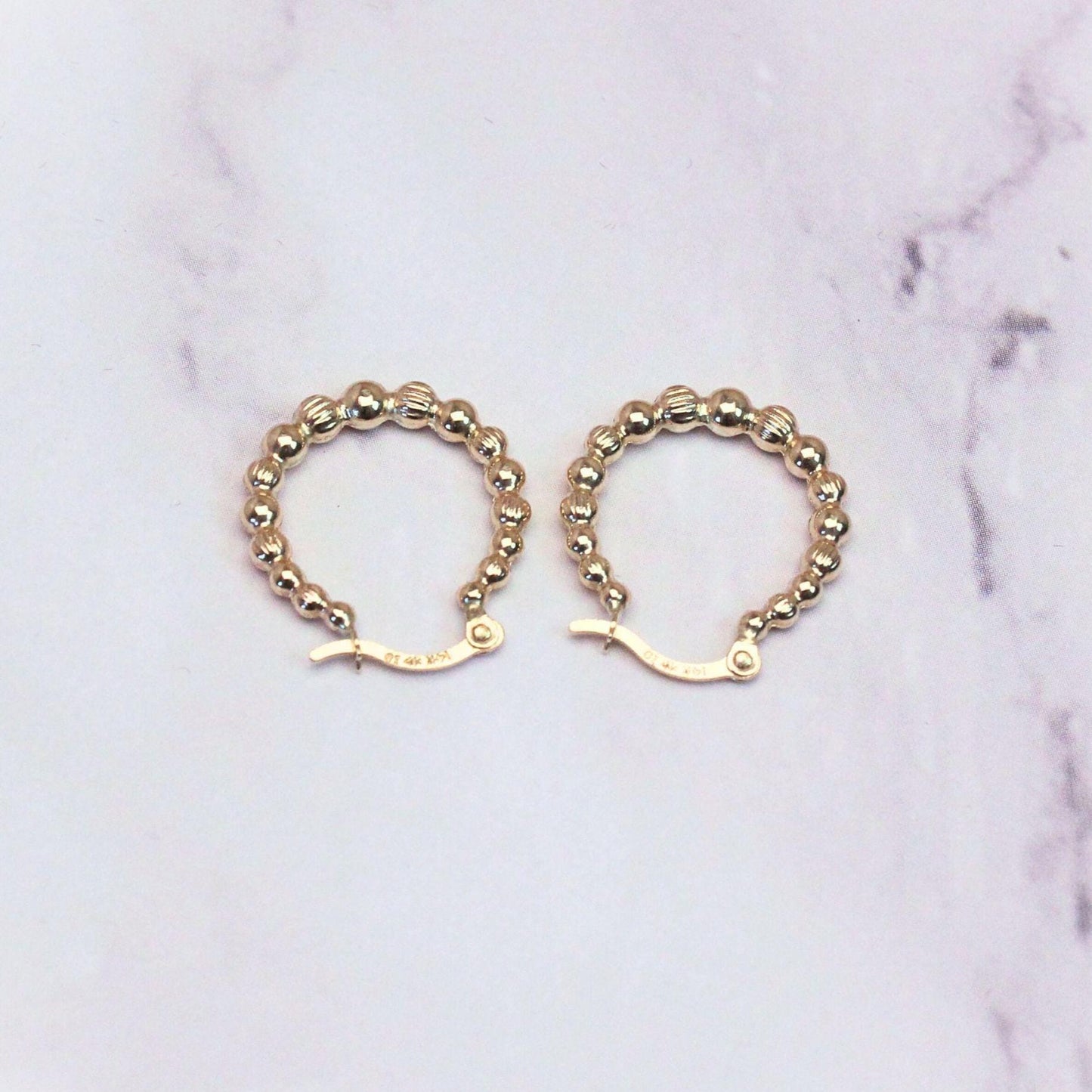14k Solid Gold Beaded Ellis Huggie Hoop Earrings: Modern Fine Jewelry