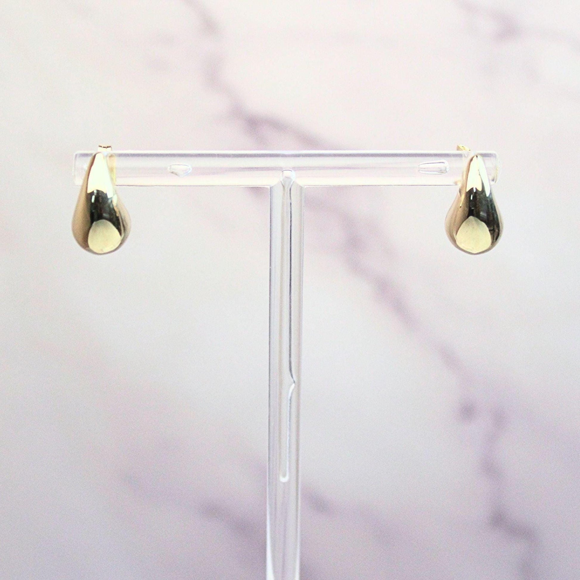 14k Solid Gold Teardrop Stud Lux Earrings: Minimalist Liquid Gold Jewelry