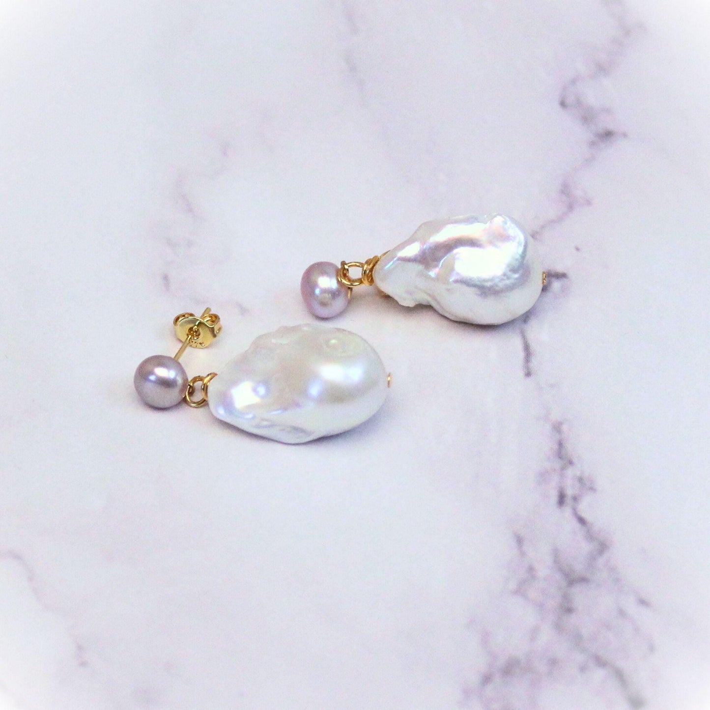New Baroque Pearl Oceana Drop Earrings with 14k Gold Plate Accents – Unique Freshwater Pearls precious jewelry perfect for special occasions