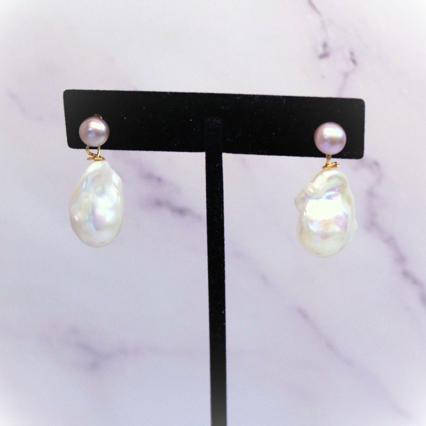 Baroque Pearl Drop Oceana Earrings: 14k Gold Plated, Freshwater Pearls