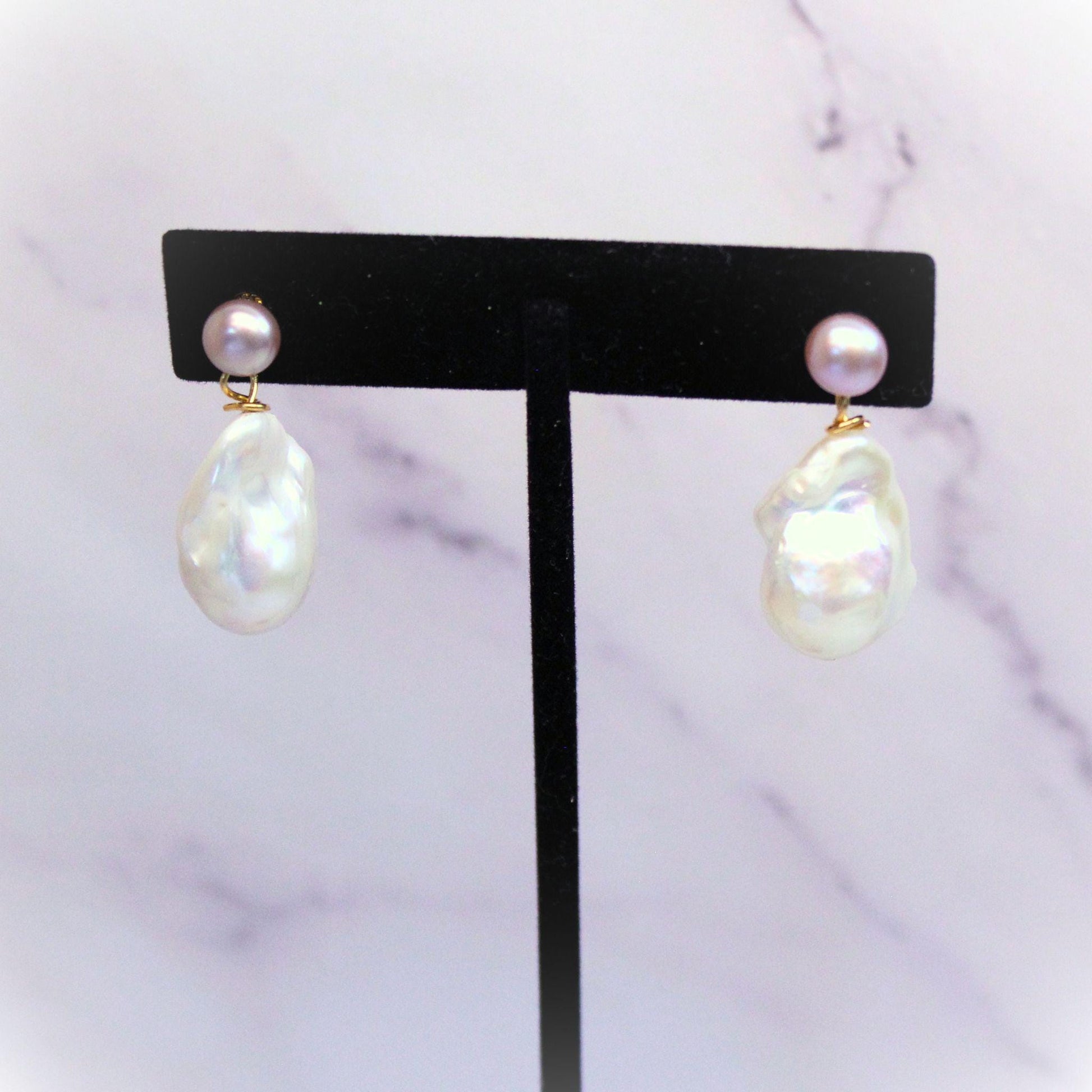 Baroque Pearl Drop Oceana Earrings: 14k Gold Plated, Freshwater Pearls