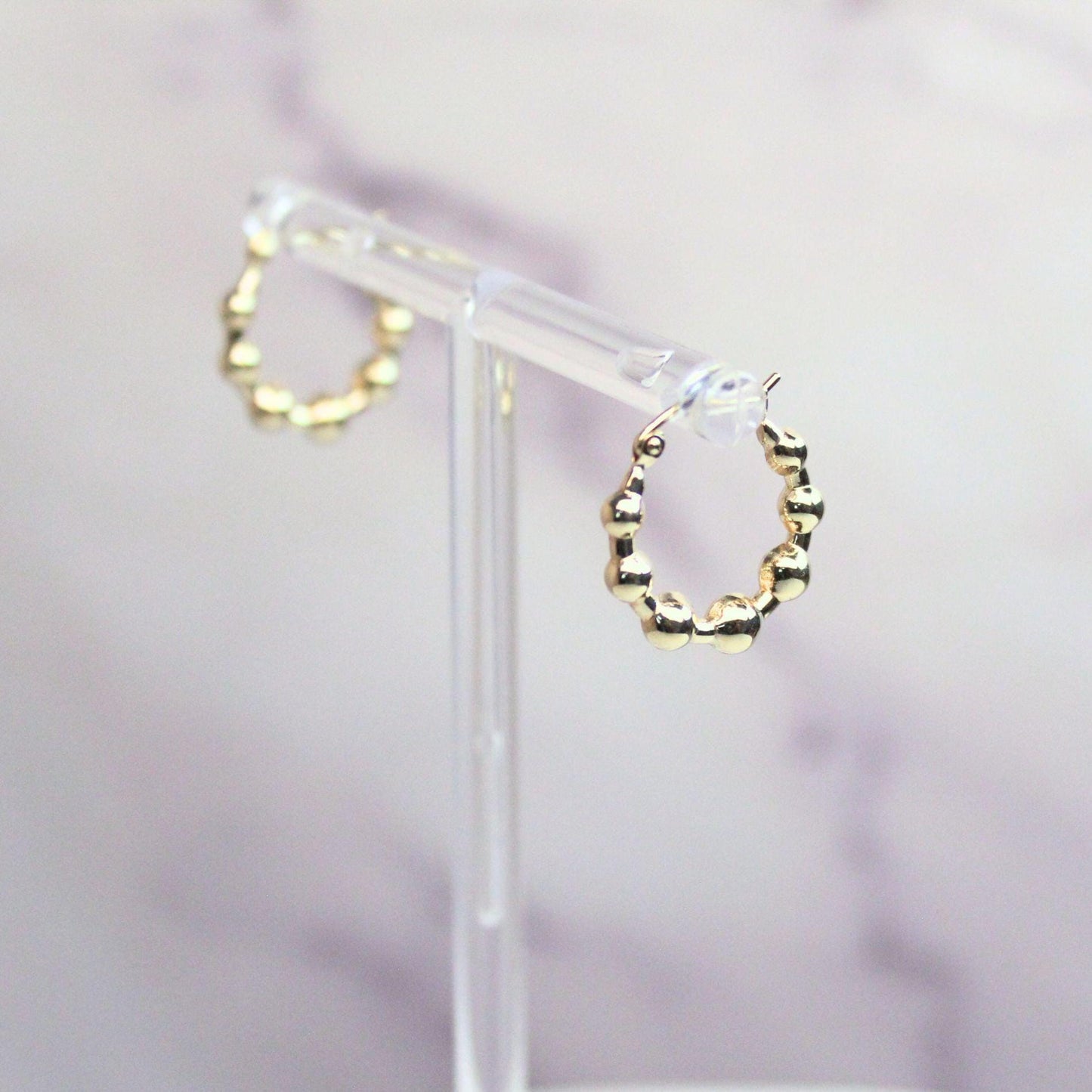 14k Solid Gold Beaded Ella Hoop Earrings: Lightweight Fine Jewelry