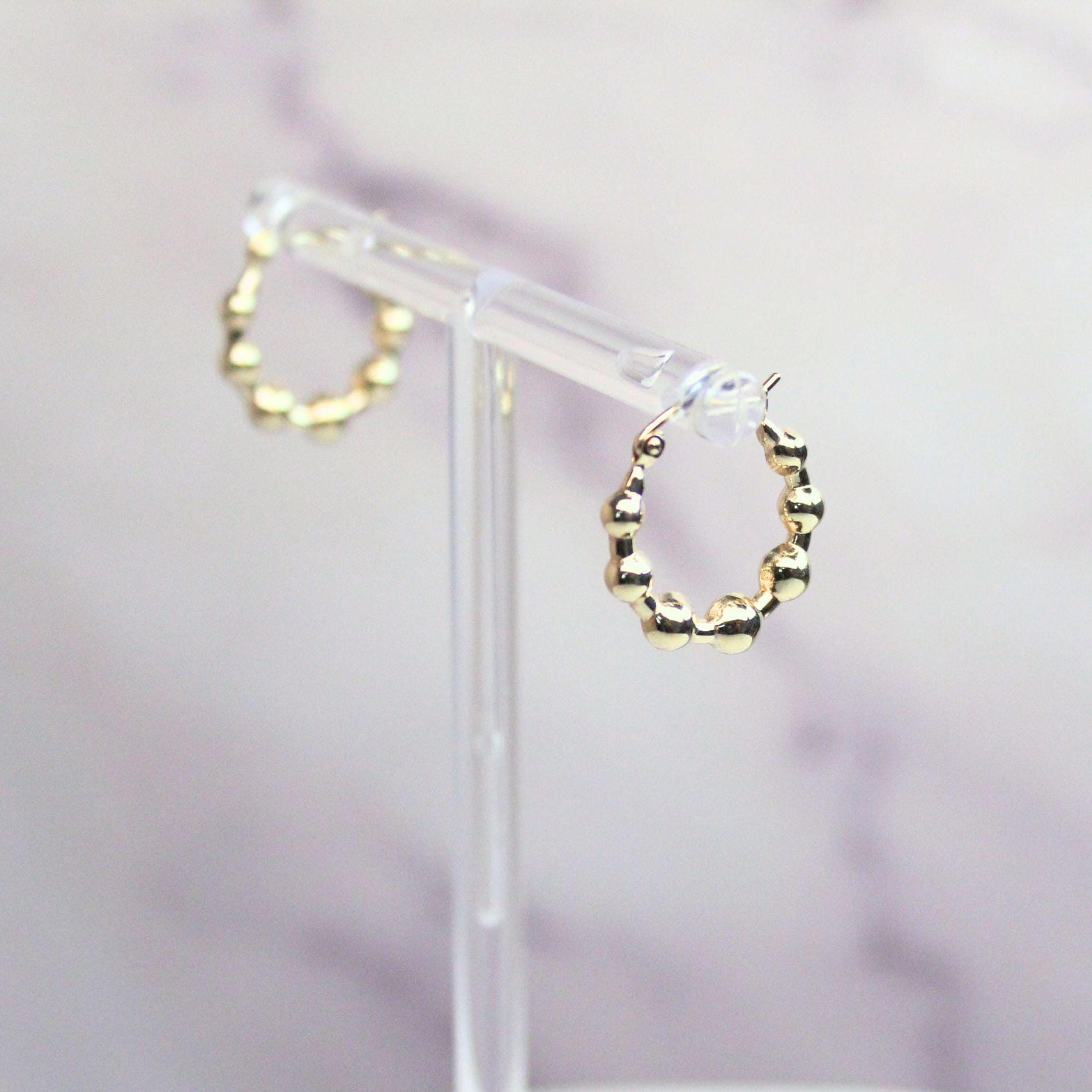 14k Solid Gold Beaded Ella Hoop Earrings: Lightweight Fine Jewelry