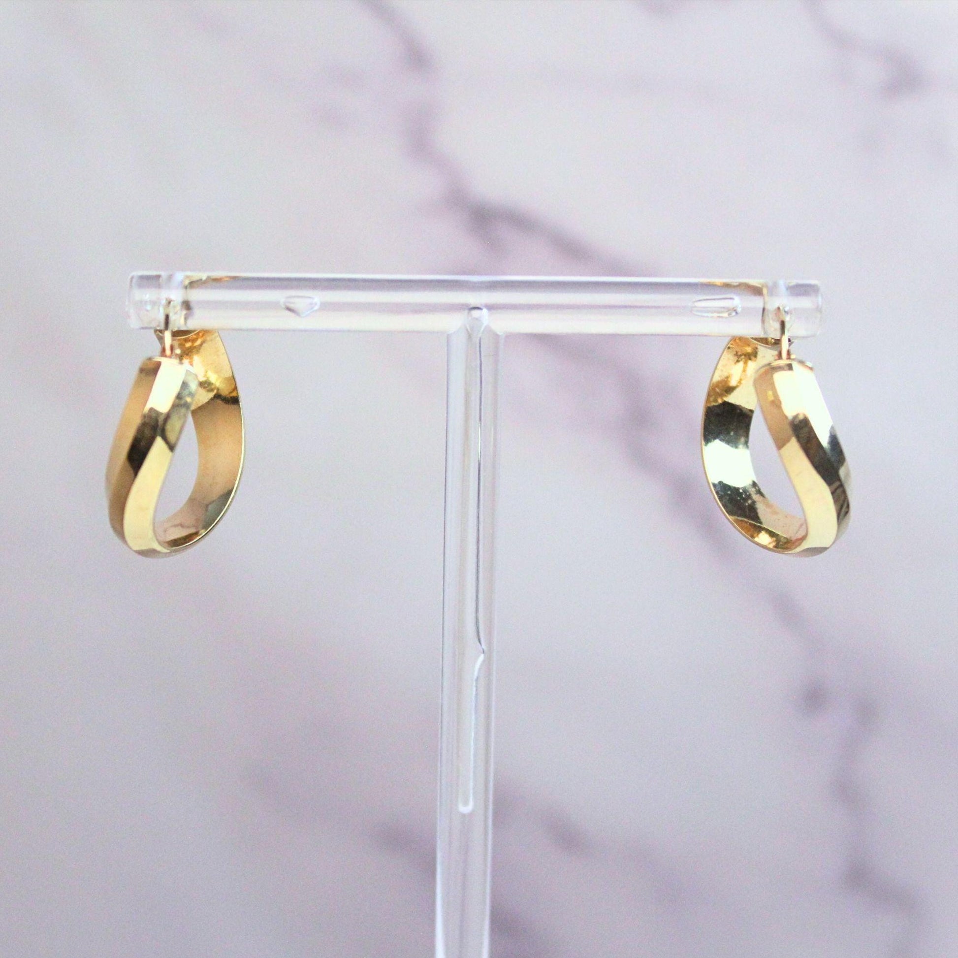 14k Solid Gold Twisted Hoop Earrings - Italian Design