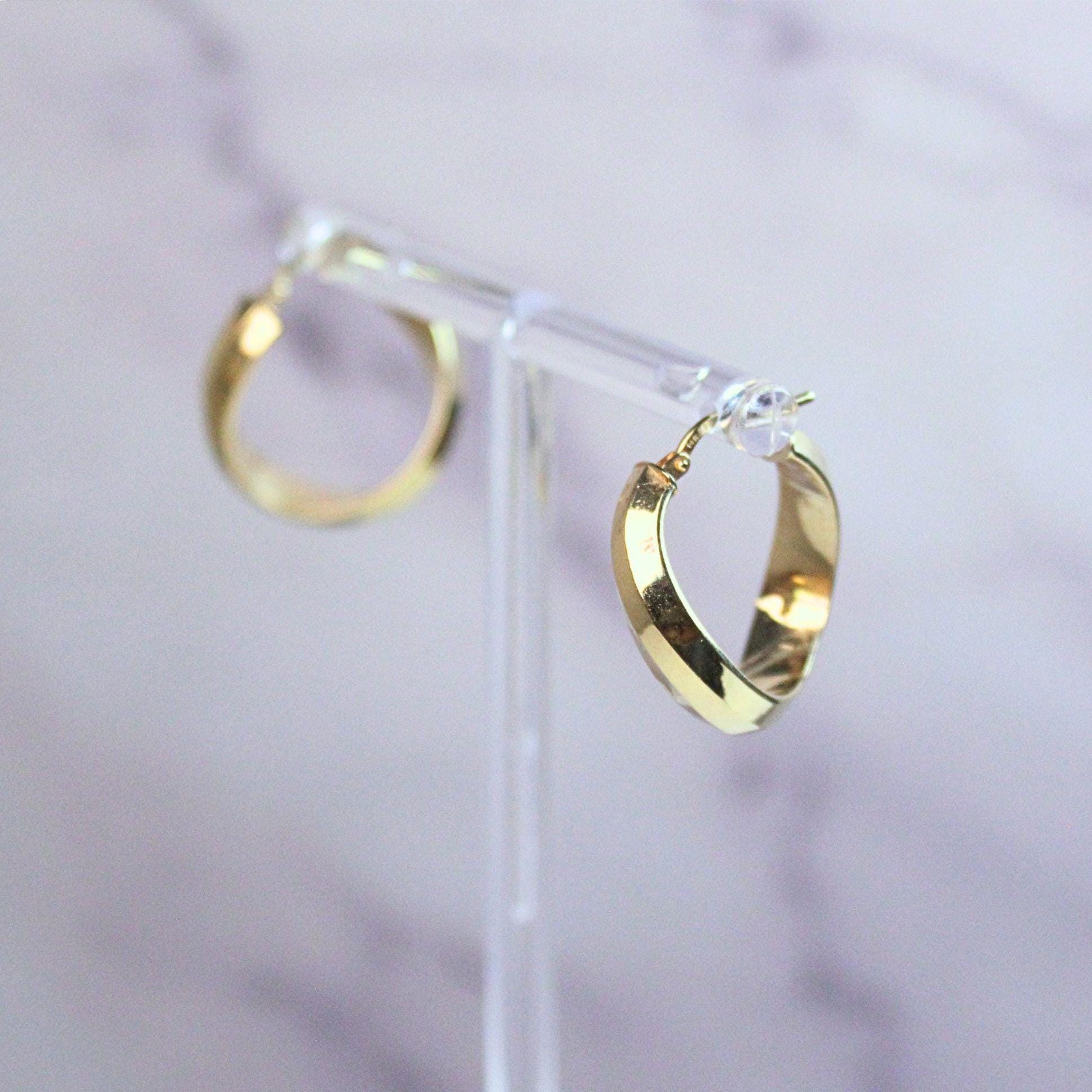 14k Solid Gold Twisted Hoop Earrings - Italian Design