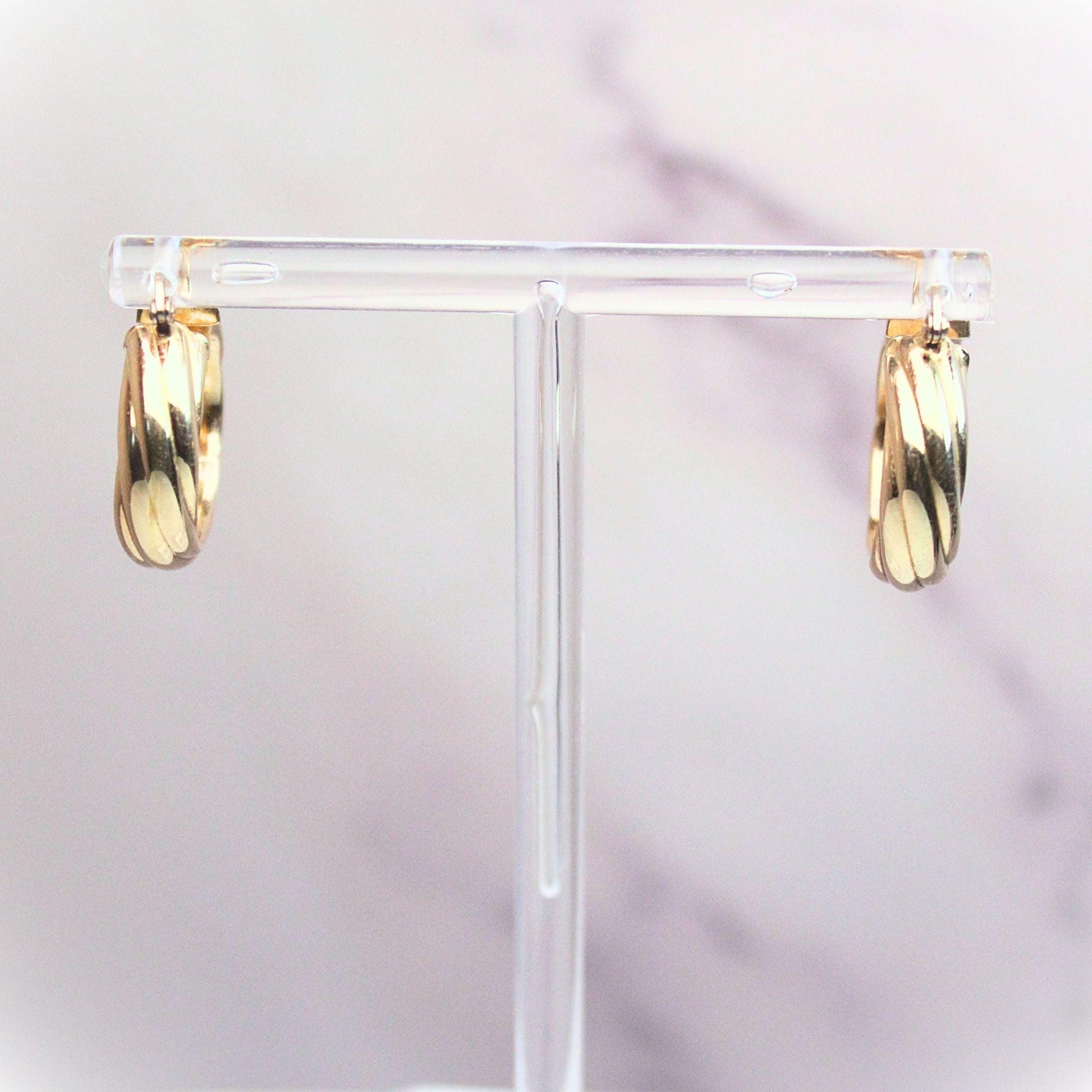 14k Solid Gold Hoop Earrings: Milor Italy Swirling Dome Design