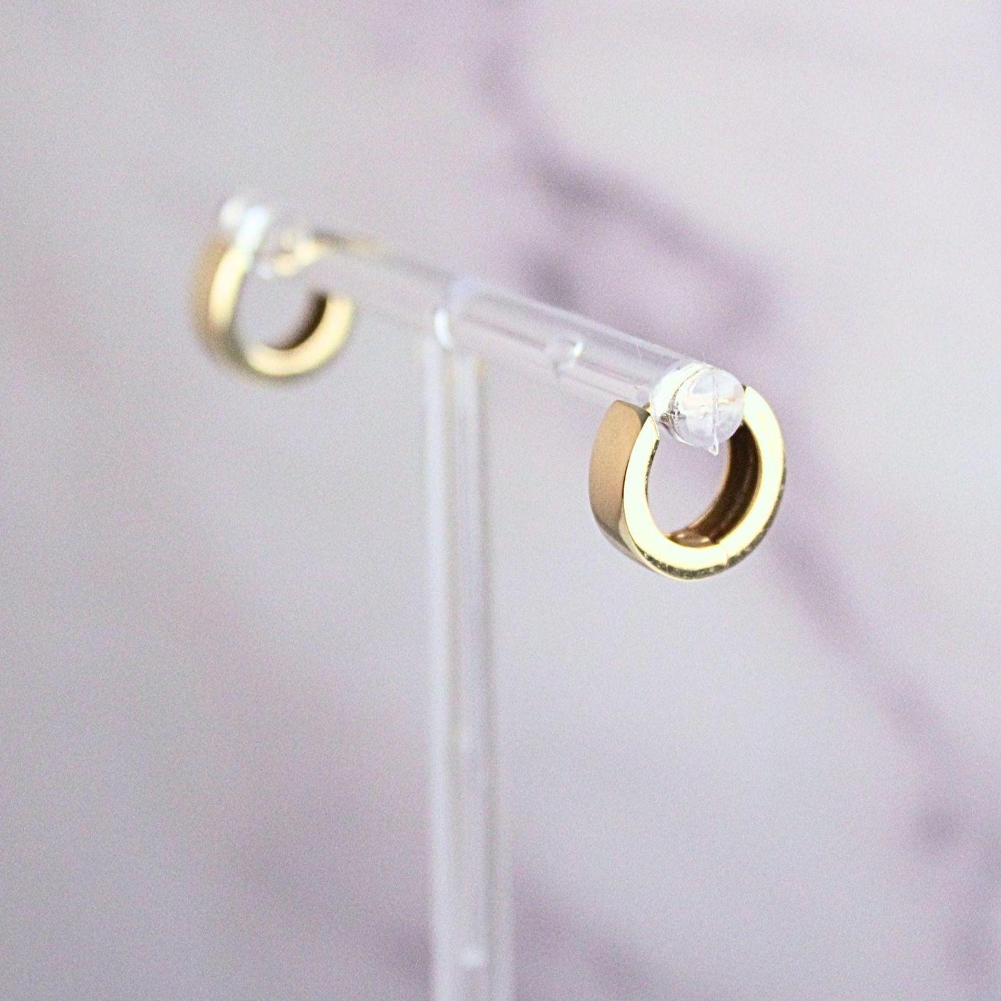 14k solid yellow Classic Bold Huggie Hoops – Minimalist Gold Chunky Earrings perfect for daily wear precious fine vintage jewelry