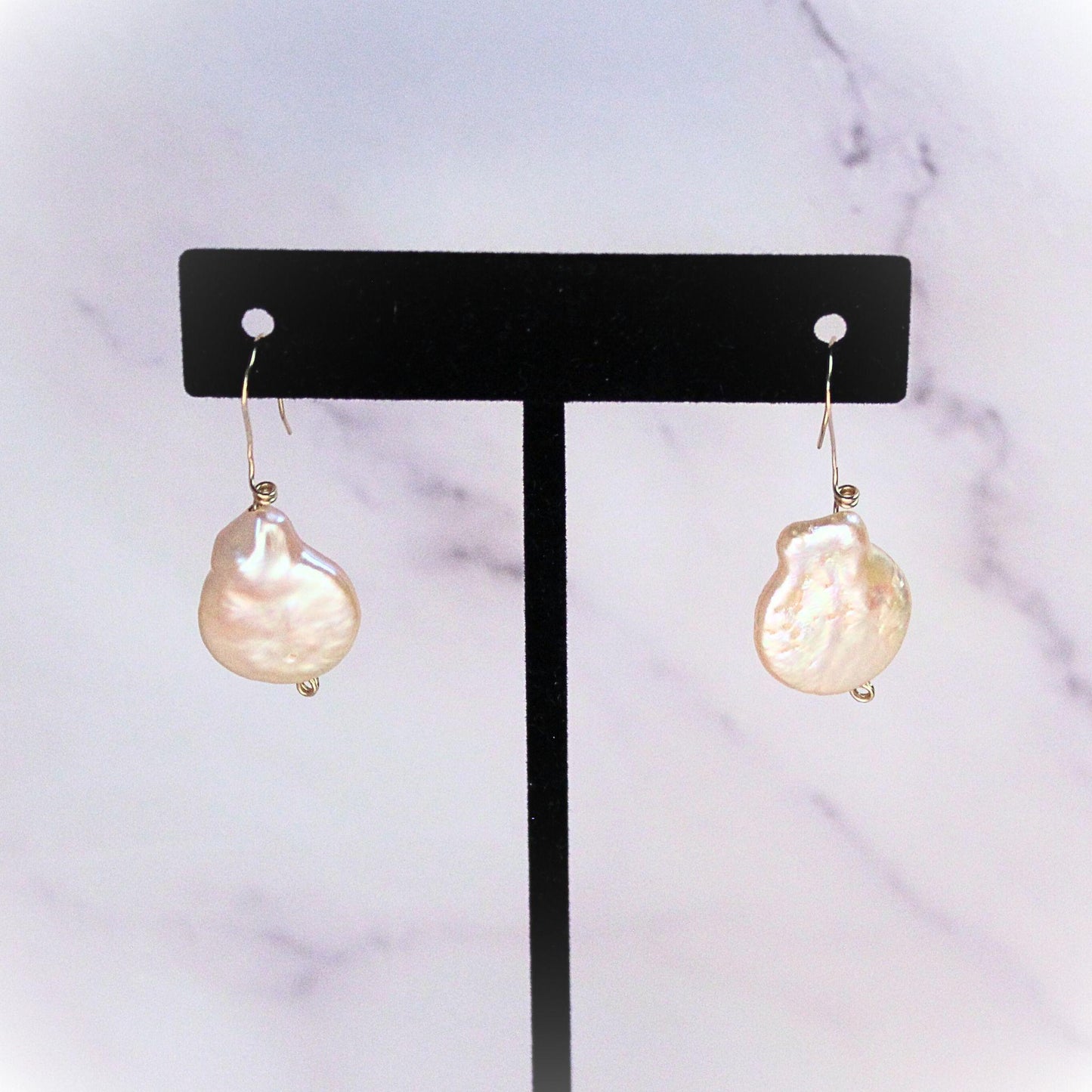 New Vera Baroque Pearl Drop Earrings – Elegant Gold Dangle Earrings with solid 14k gold hooks local artisans hand crafted