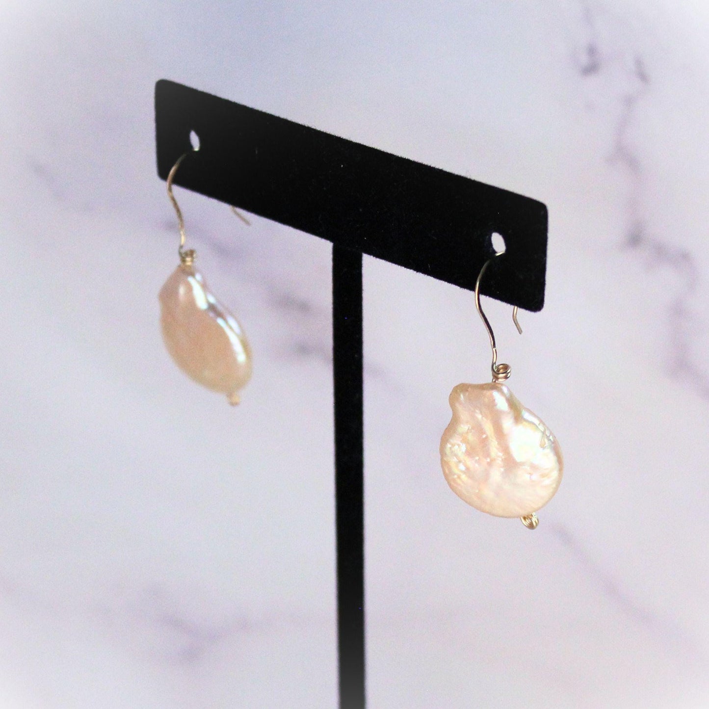 New Vera Baroque Pearl Drop Earrings – Elegant Gold Dangle Earrings with solid 14k gold hooks local artisans hand crafted