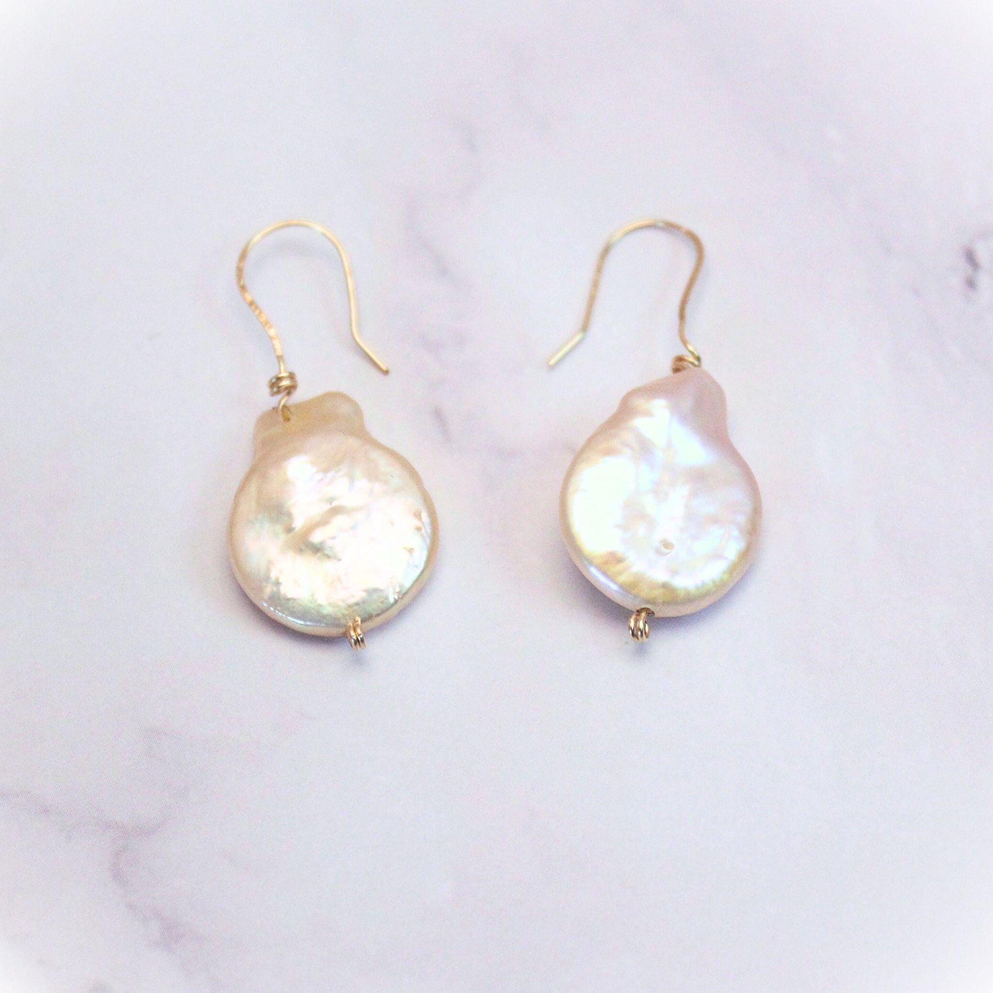 Baroque Pearl Drop Earrings: 14k Gold Hooks, Elegant Dangle