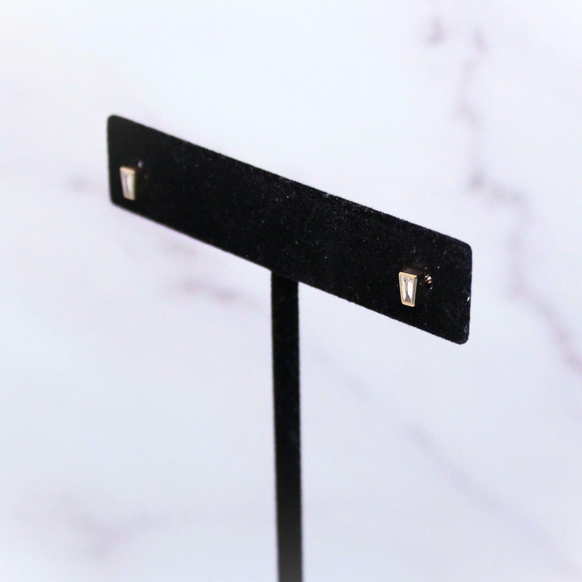 Minimalist 14k Gold Baguette Diamond Stud Luna Earrings