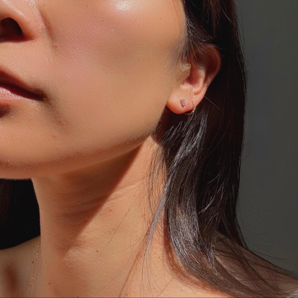 Minimalist 14k Gold Baguette Diamond Stud Luna Earrings