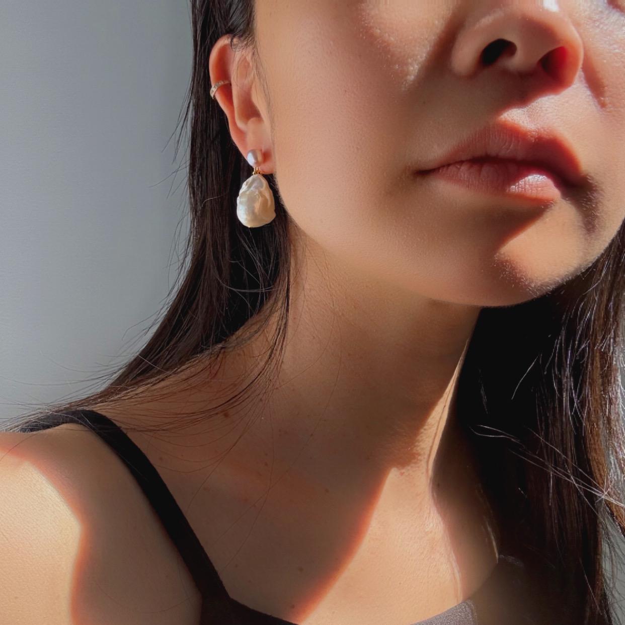 Baroque Pearl Drop Oceana Earrings: 14k Gold Plated, Freshwater Pearls