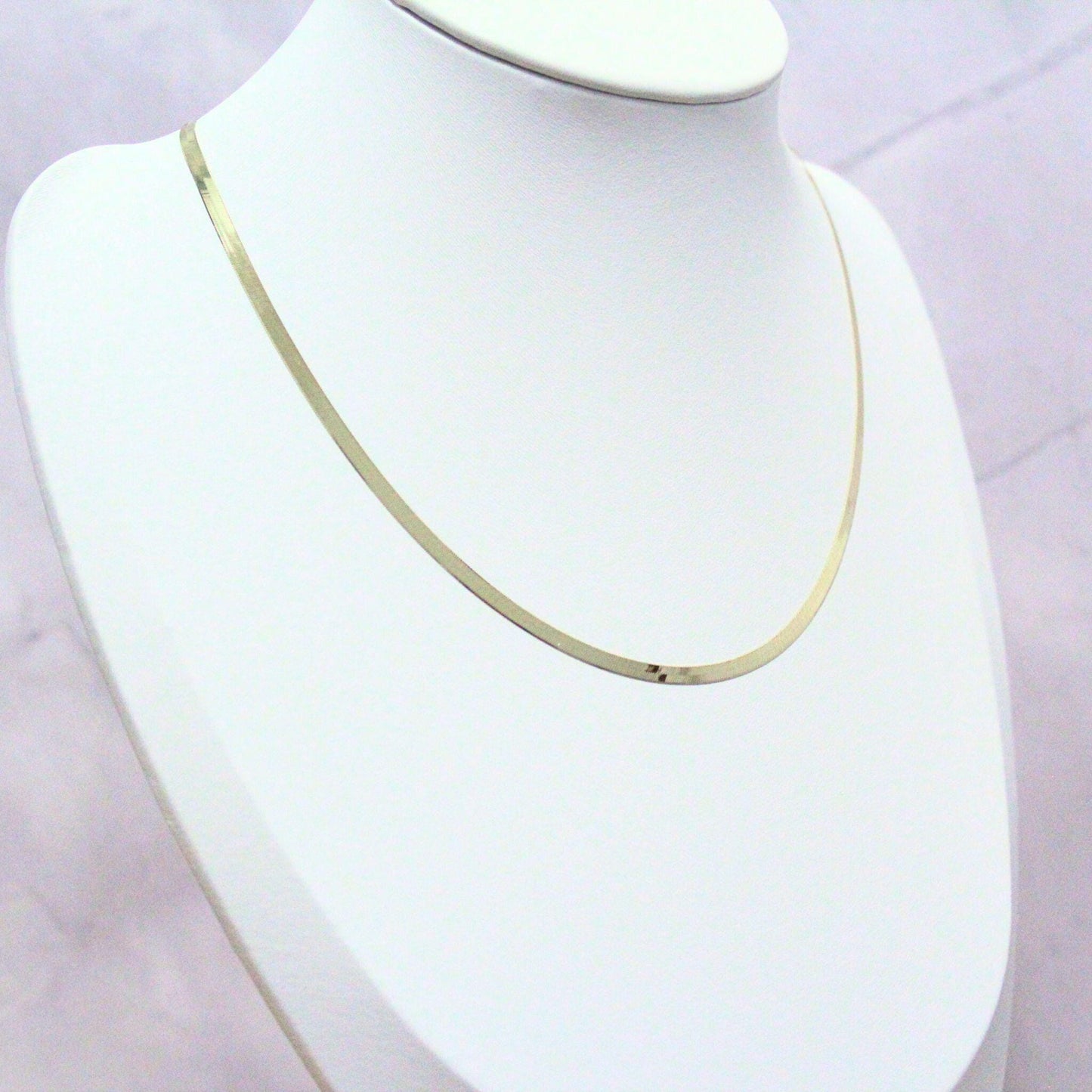 10K Gold Herringbone Chain Oliver Necklace: Shiny Minimalist Chain, 16 Inch