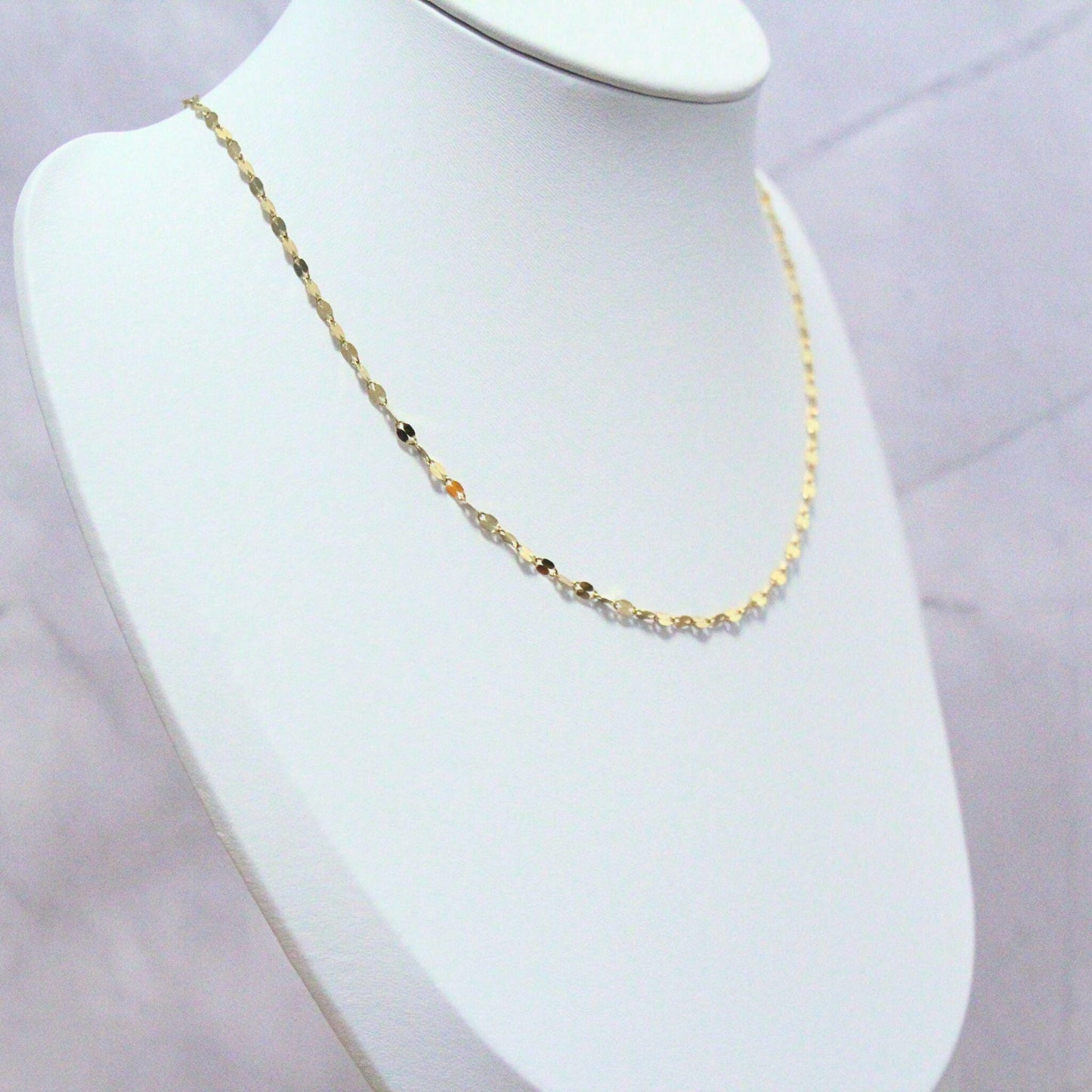 14K Solid Gold Disc Chain Sophie Necklace: Minimalist Sparkle Jewelry