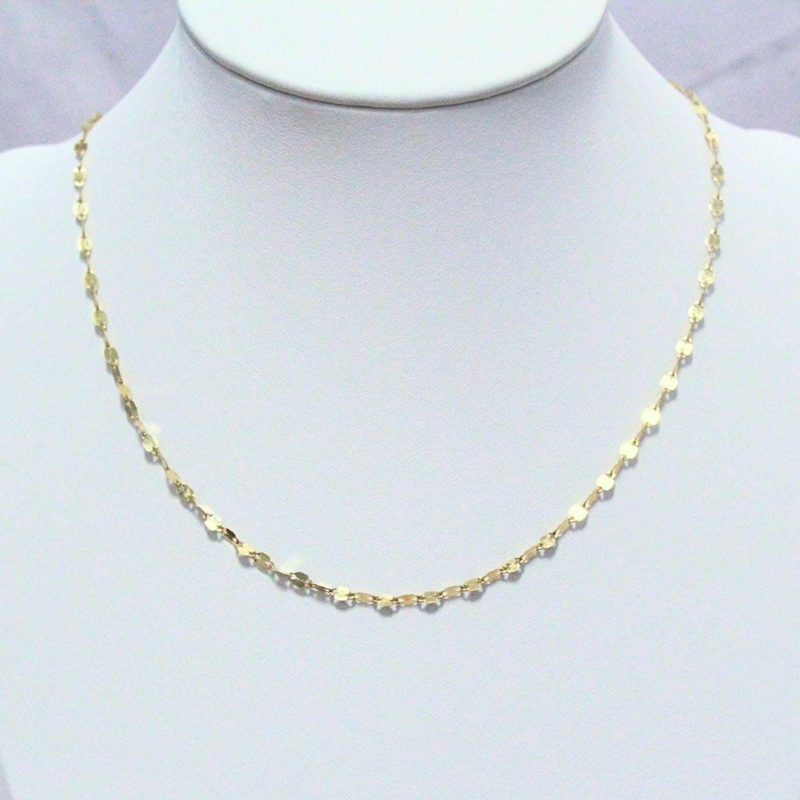 14K Solid Gold Disc Chain Sophie Necklace: Minimalist Sparkle Jewelry