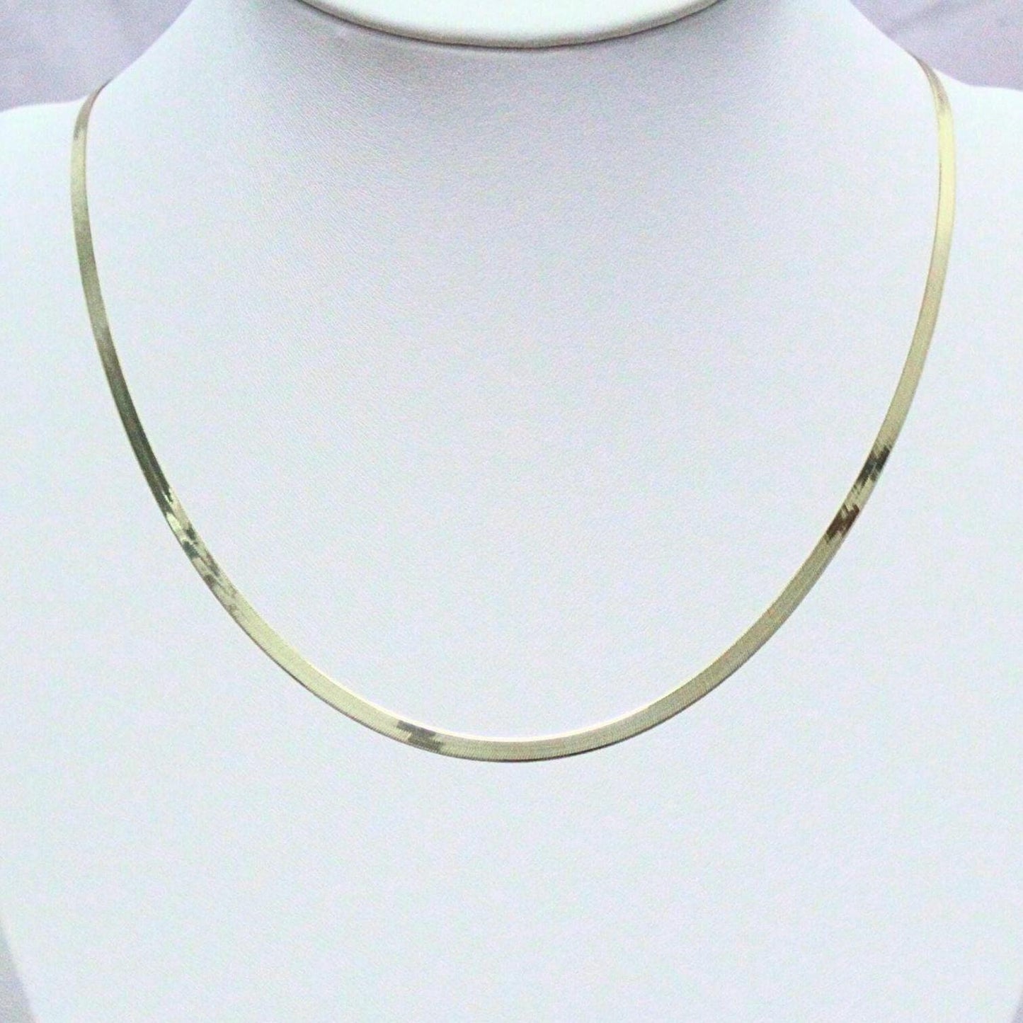 10K Gold Herringbone Chain Oliver Necklace: Shiny Minimalist Chain, 16 Inch