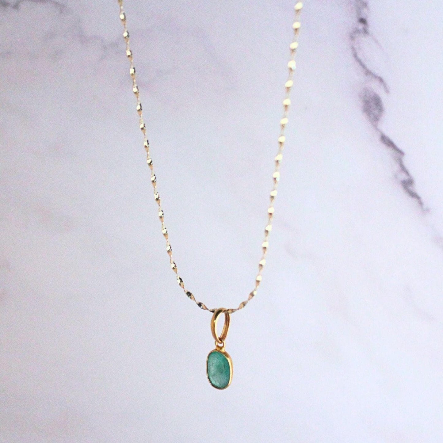 New 14K Solid Gold Lori Necklace with Natural Emerald – Dainty Real Gold Birthstone Pendant – May Birthstone Jewelry – Gemstone Necklace