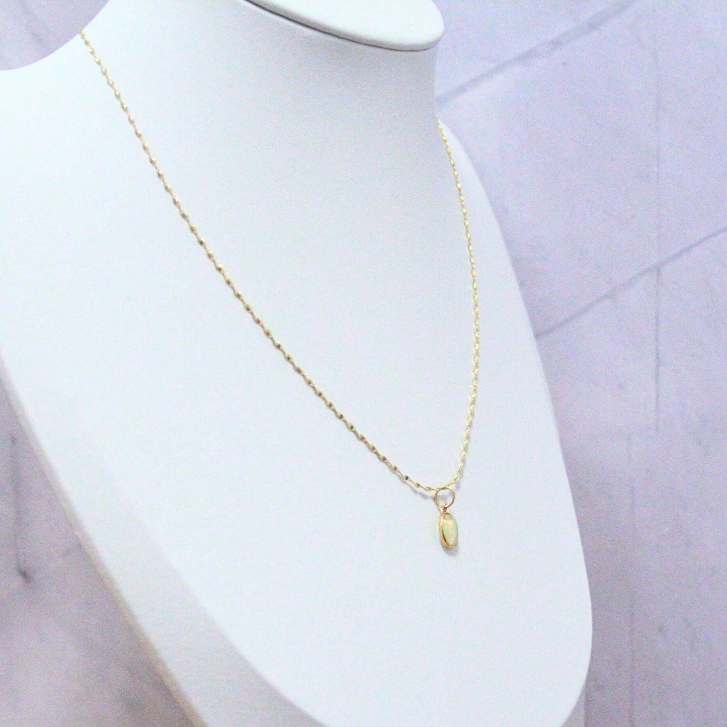 New petite authentic opal pendant necklace with 14k solid gold twisted omega chain necklace precious real gold jewelry