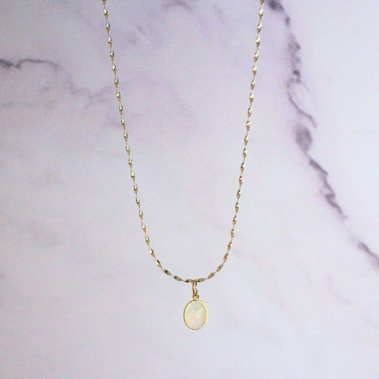 New petite authentic opal pendant necklace with 14k solid gold twisted omega chain necklace precious real gold jewelry