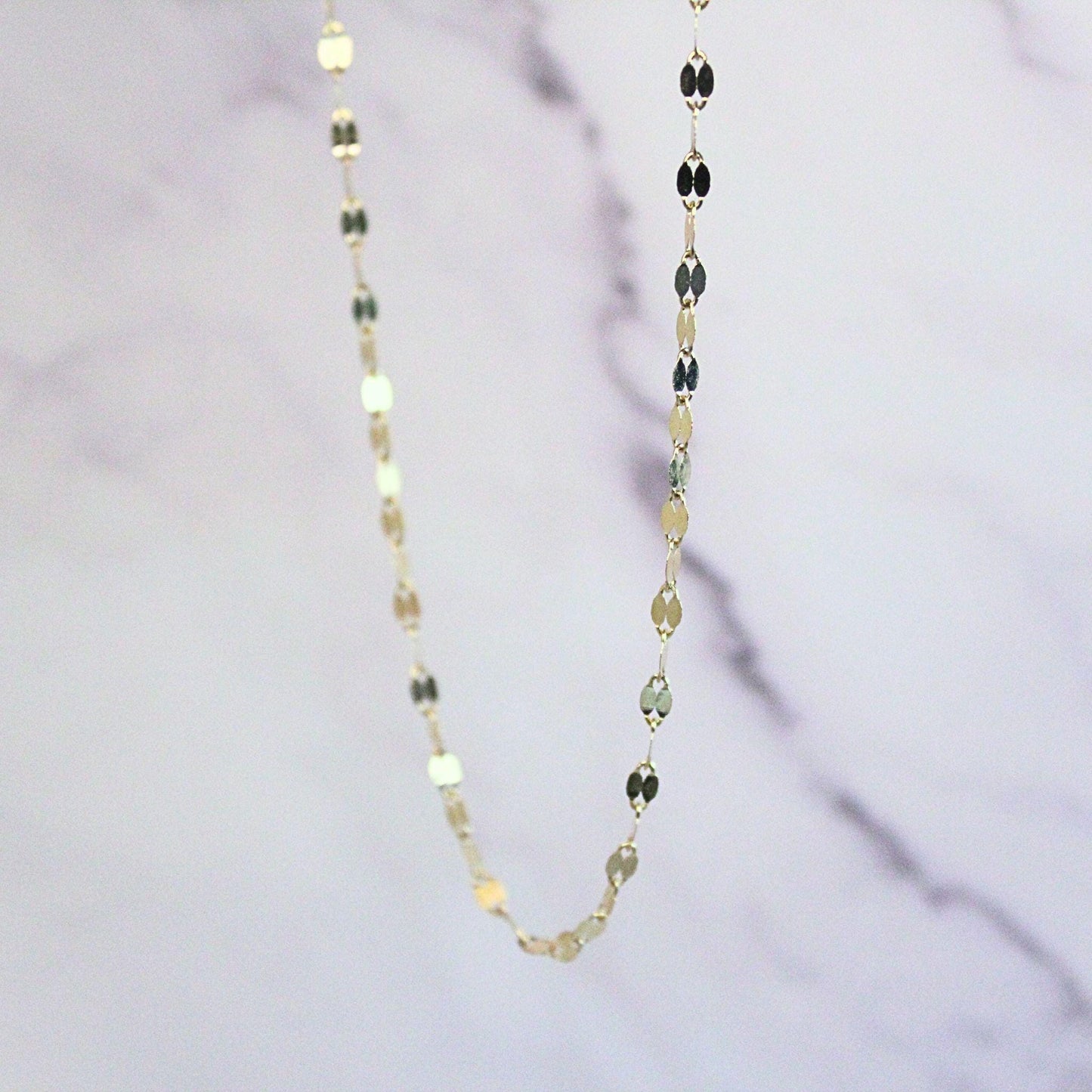 14K Solid Gold Disc Chain Sophie Necklace: Minimalist Sparkle Jewelry