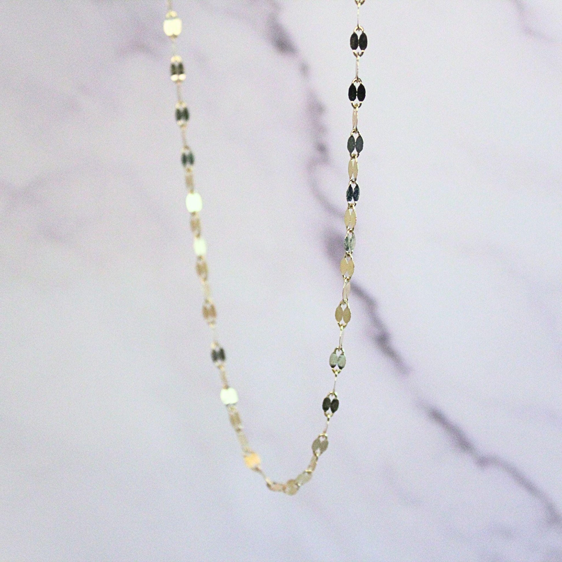 14K Solid Gold Disc Chain Sophie Necklace: Minimalist Sparkle Jewelry