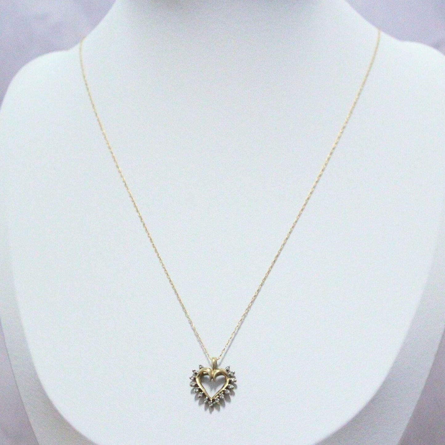 Vintage 10k Gold Heart Necklace with Natural Diamonds