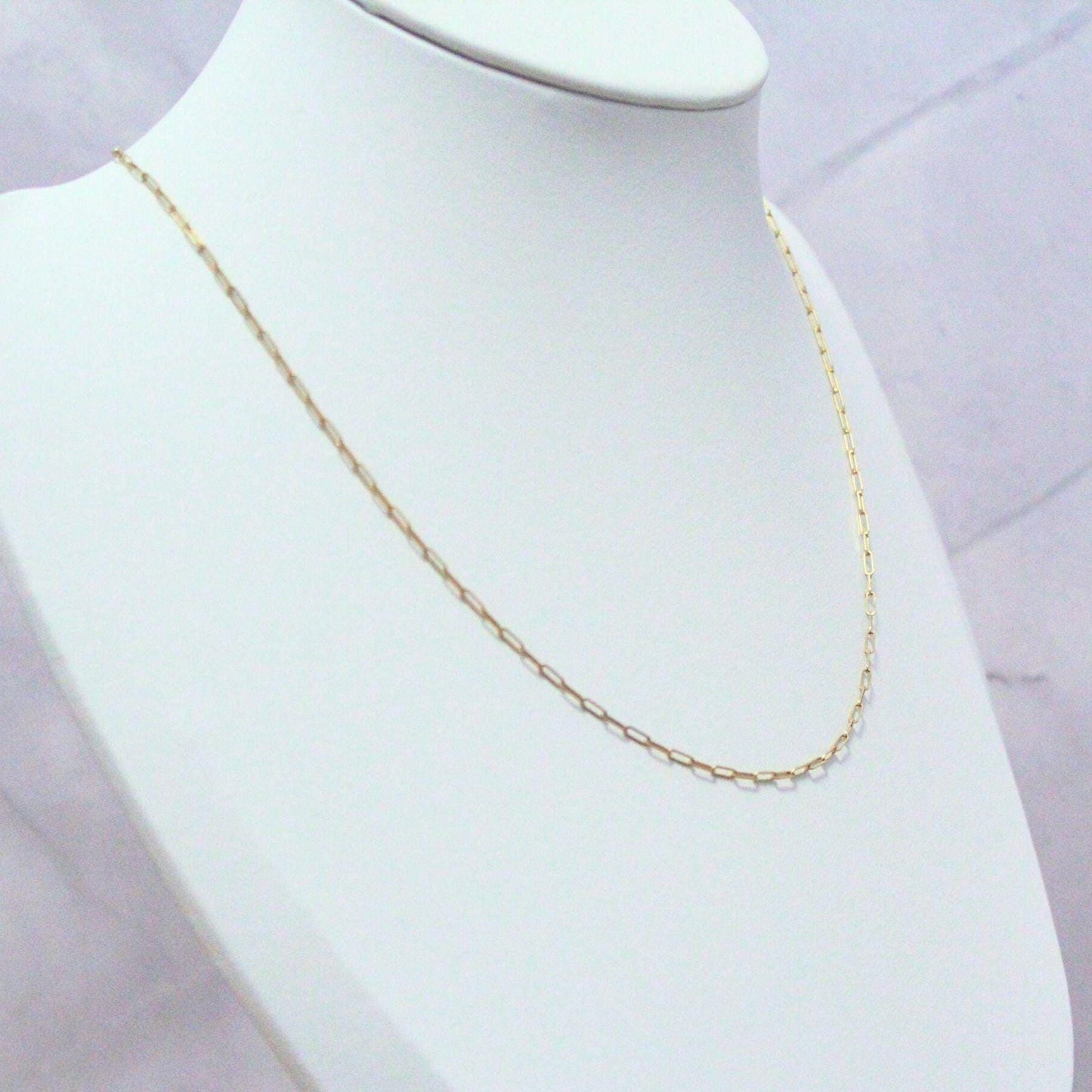 14k solid gold 16” paper clip chain choker necklace precious real gold vintage jewelry
