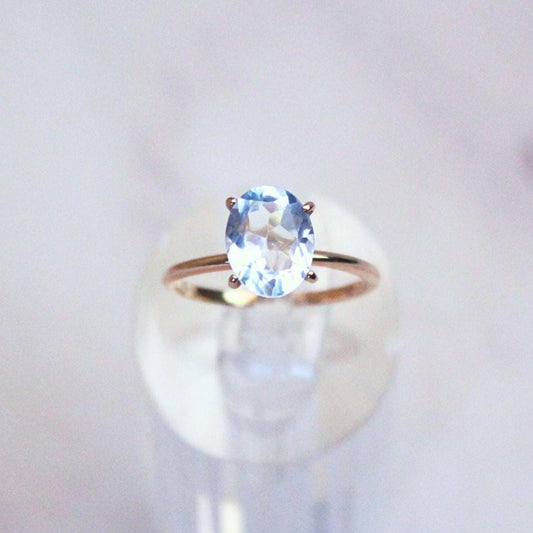 Genuine blue topaz ring with 10k rose gold band stackable ring precious fine jewelry