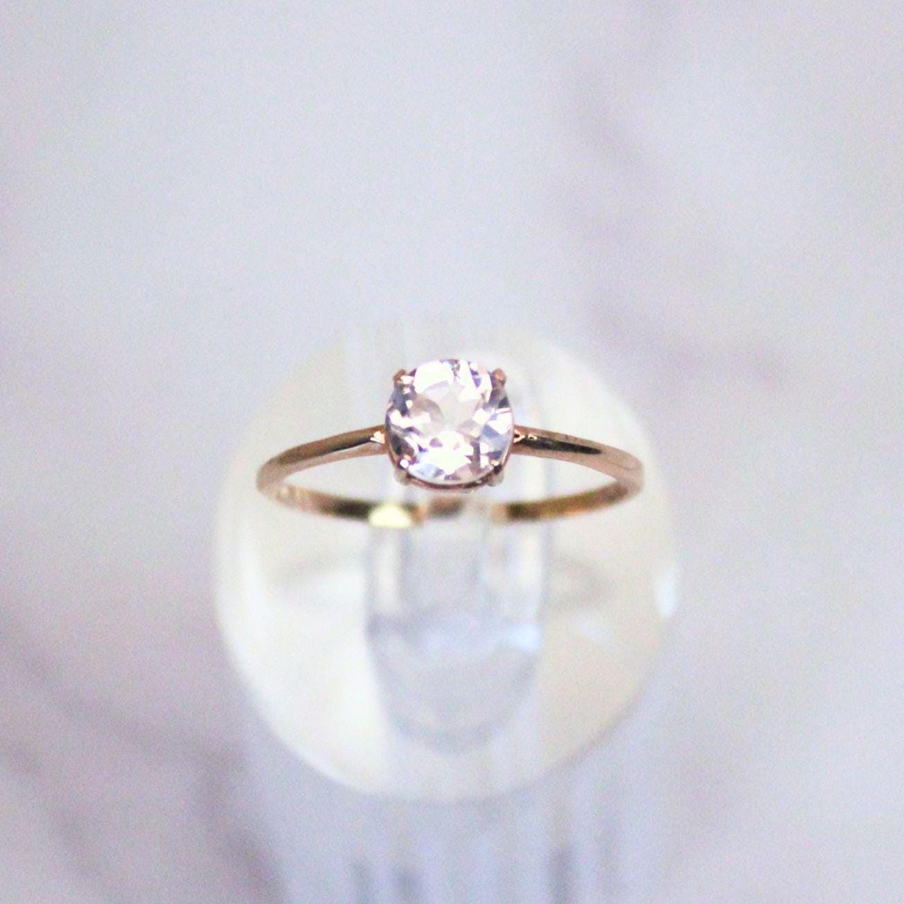 Genuine pink morganite ring with 10k rose gold band stackable ring precious fine jewelry