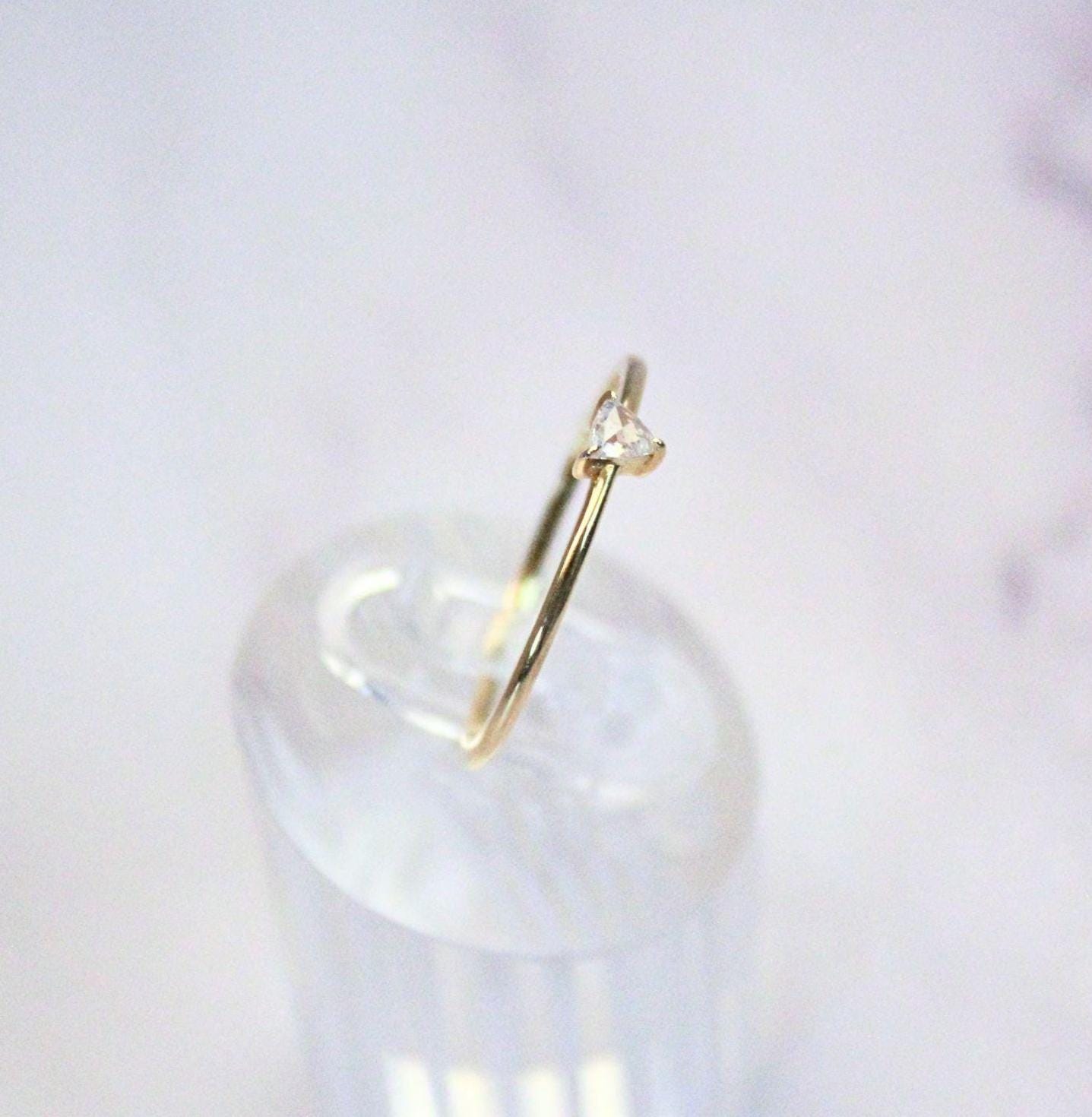 Genuine triangle cut diamond ring with 18k gold band stackable ring precious fine jewelry