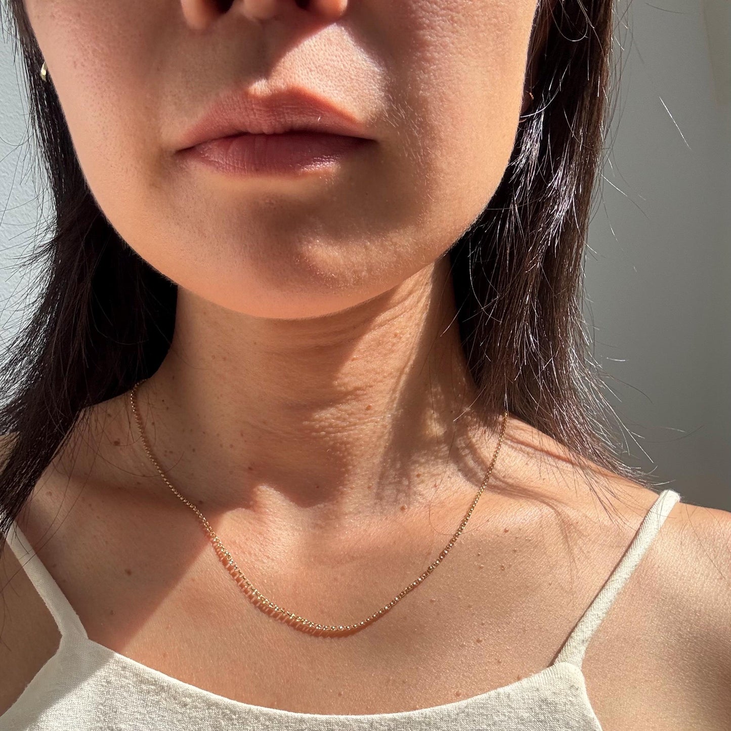 18K Solid Gold Polo Chain Paris Necklace: Dainty Minimalist Jewelry