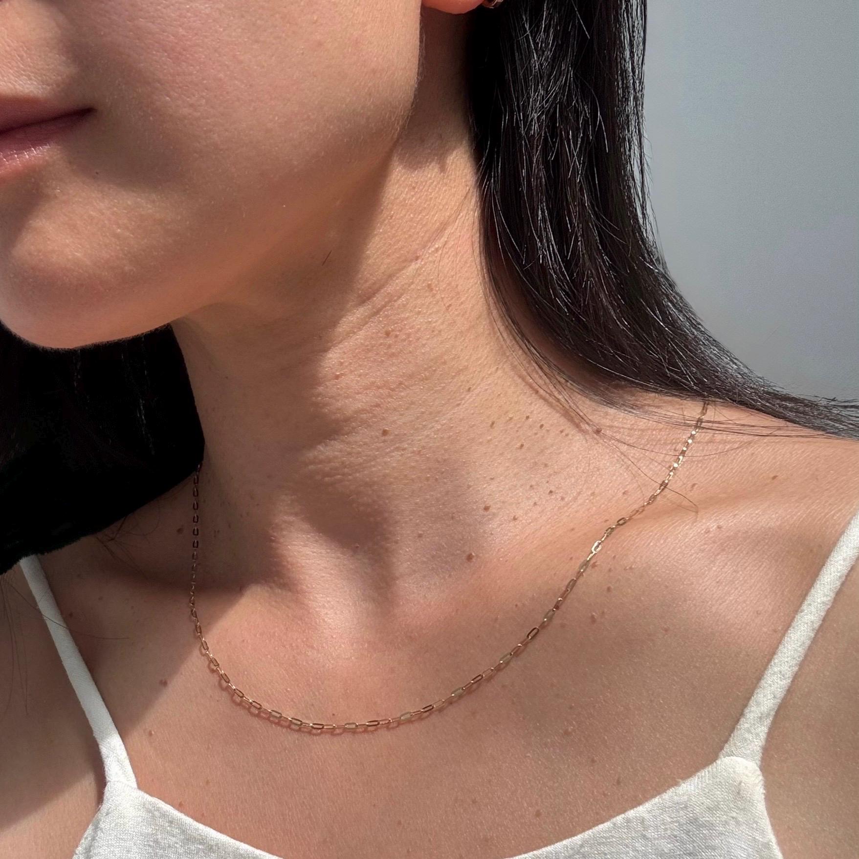 18K Solid Gold Paperclip Chain Gabby Necklace: Dainty Minimalist Jewelry