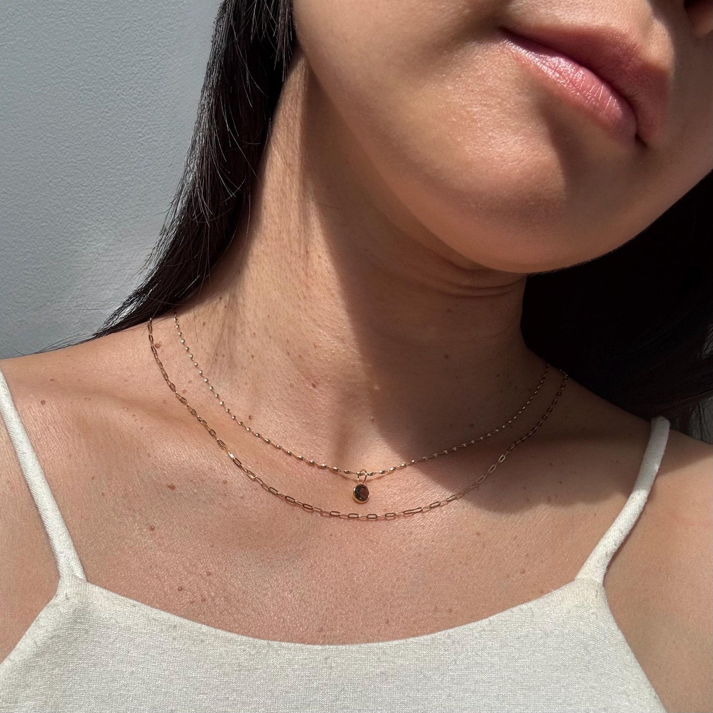 New 14K Solid Gold Lori Necklace with Smoky Quartz Necklace – Minimalist Round Gemstone Pendant - June Birthstone Jewelry