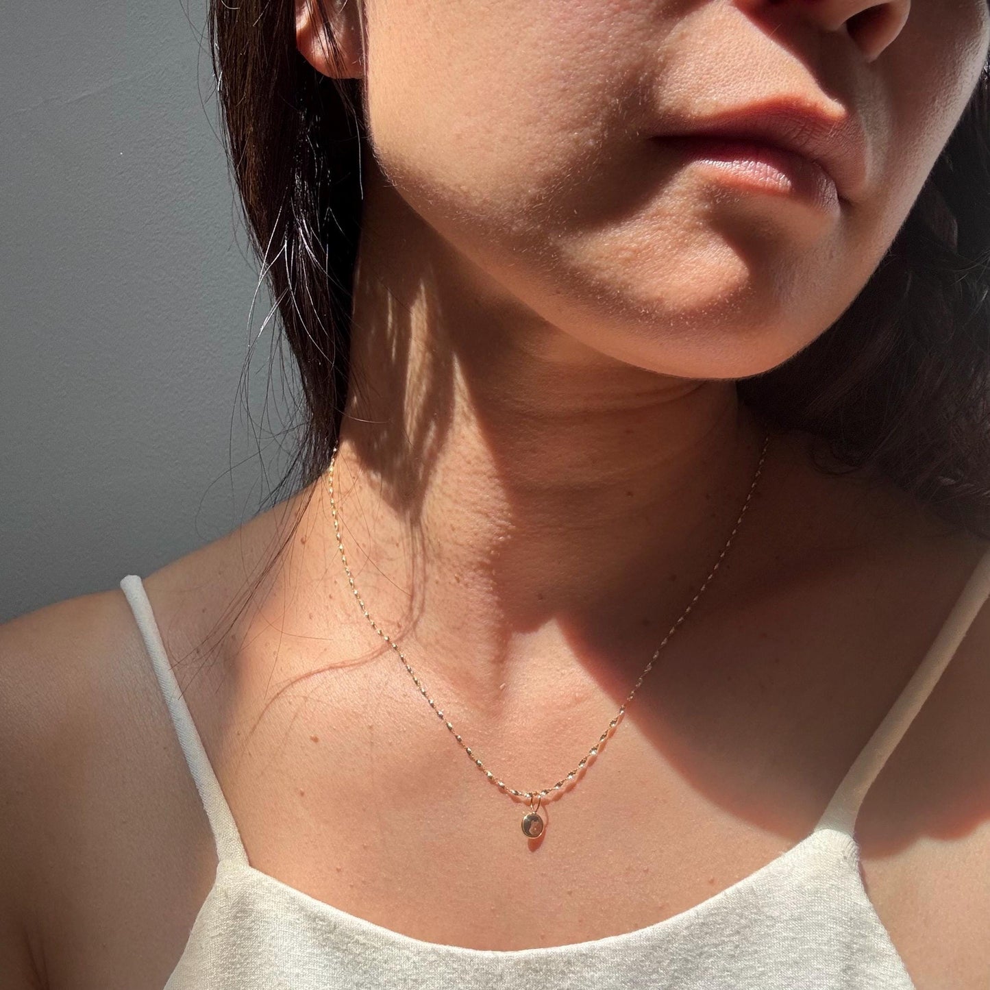 New 14K Solid Gold Lori Necklace with Smoky Quartz Necklace – Minimalist Round Gemstone Pendant - June Birthstone Jewelry