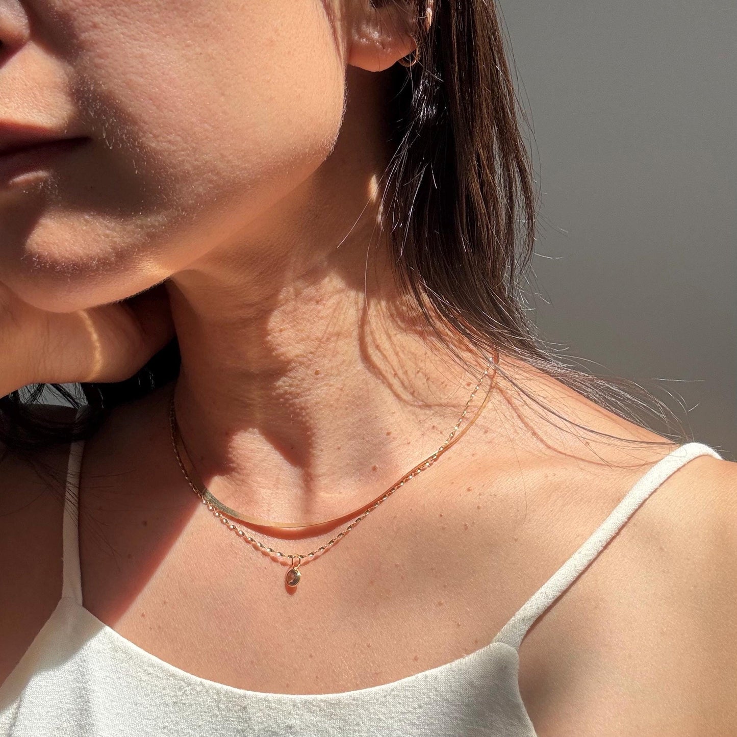 New 14K Solid Gold Lori Necklace with Smoky Quartz Necklace – Minimalist Round Gemstone Pendant - June Birthstone Jewelry