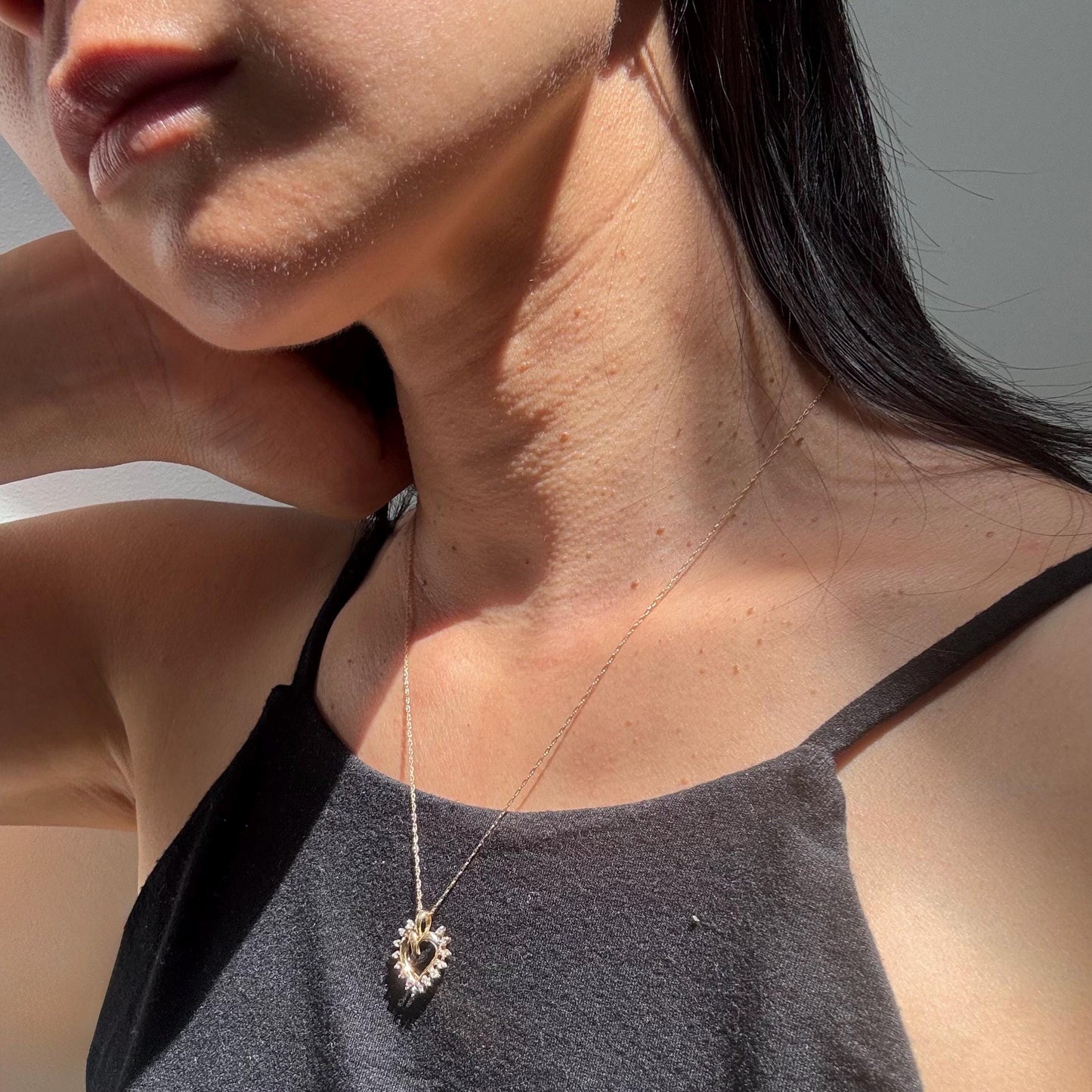 Vintage 10k Gold Heart Necklace with Natural Diamonds