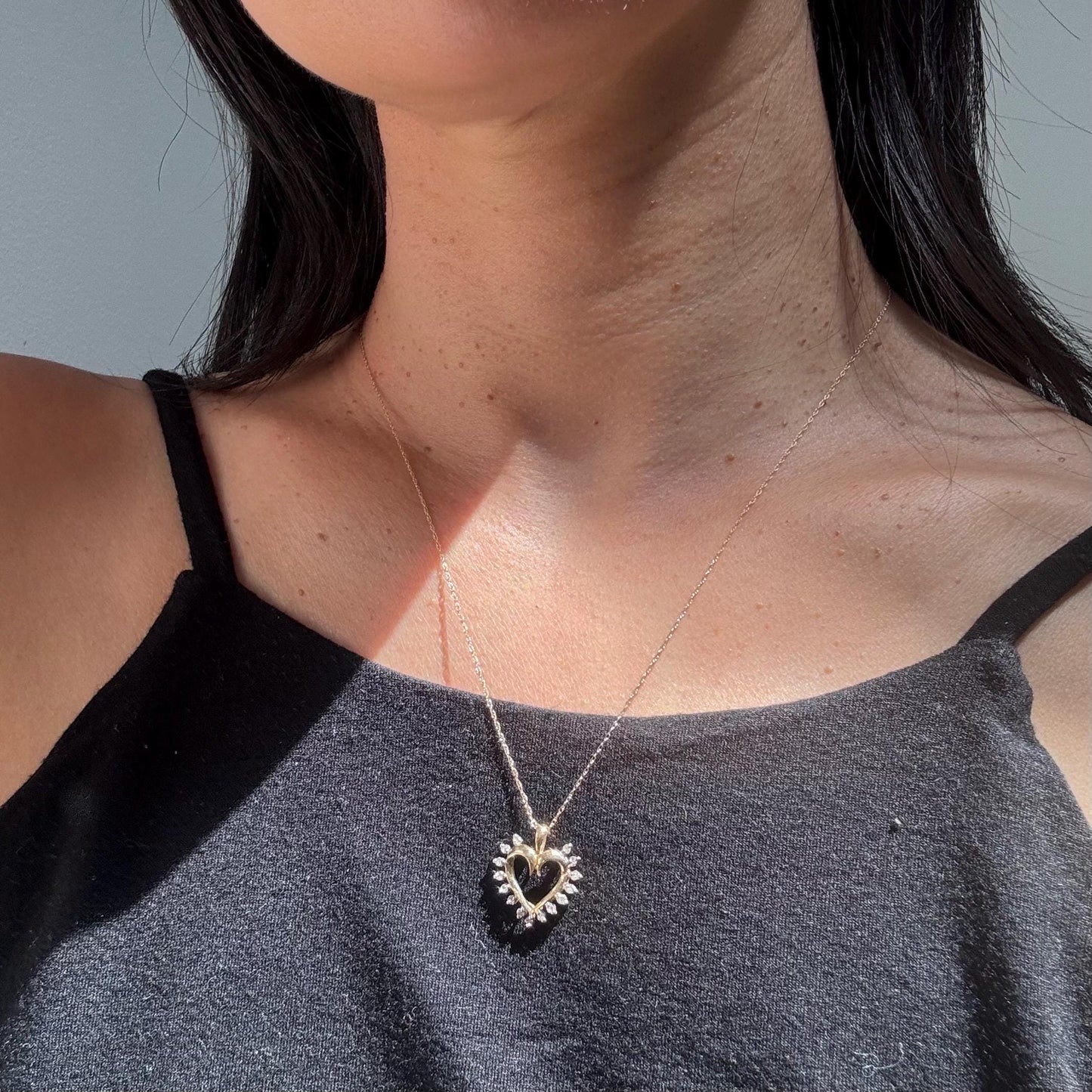 Vintage 10k Gold Heart Necklace with Natural Diamonds