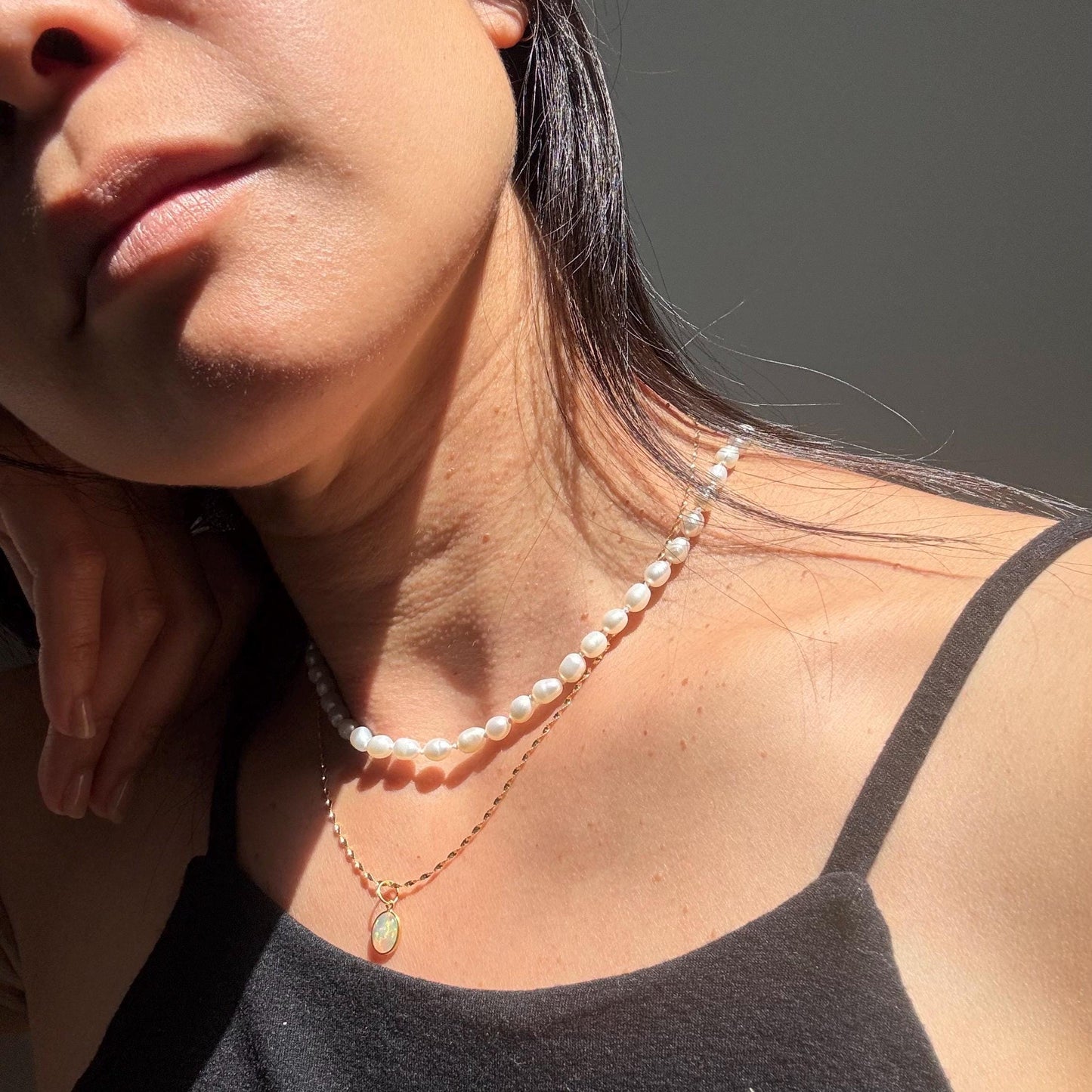New petite authentic opal pendant necklace with 14k solid gold twisted omega chain necklace precious real gold jewelry
