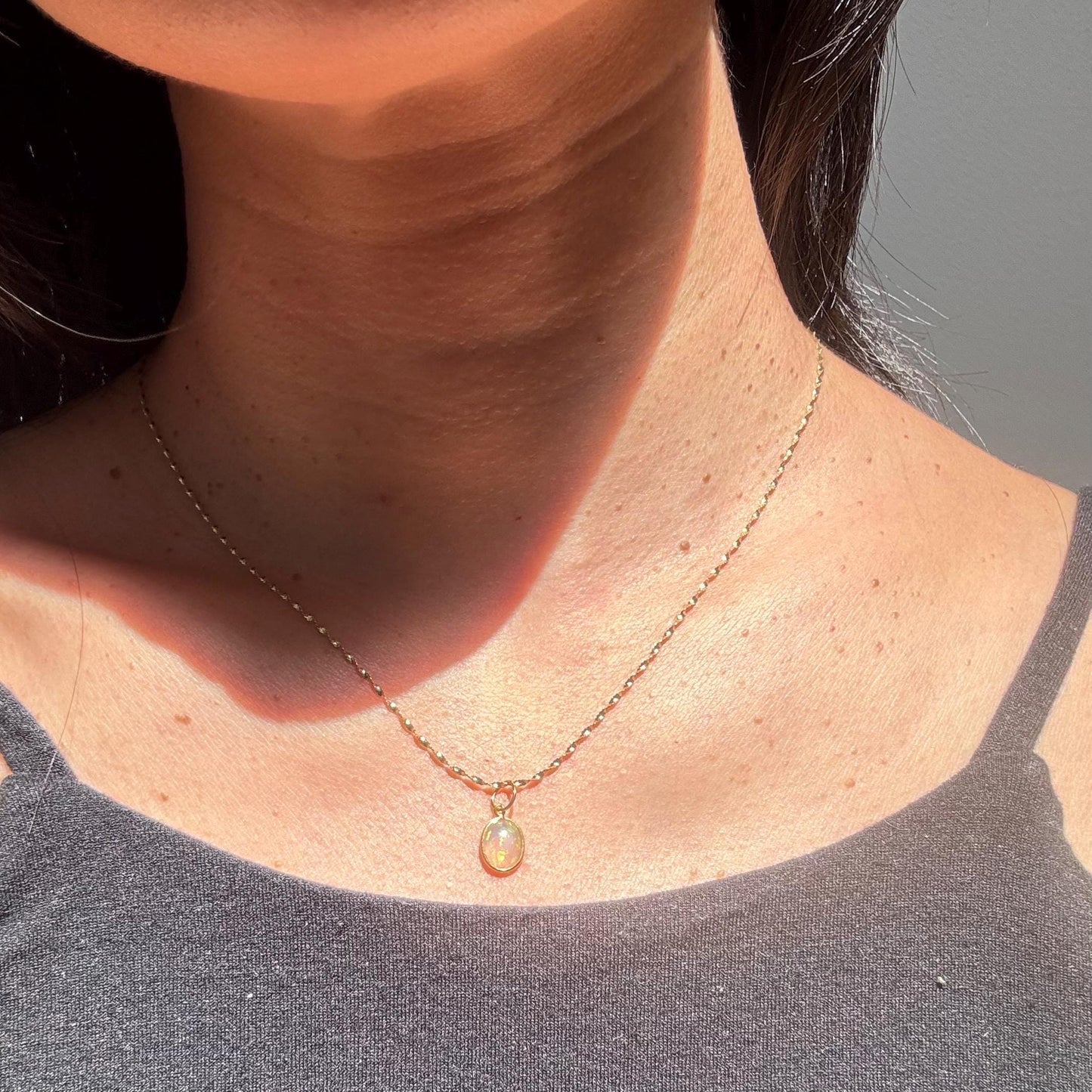 New petite authentic opal pendant necklace with 14k solid gold twisted omega chain necklace precious real gold jewelry